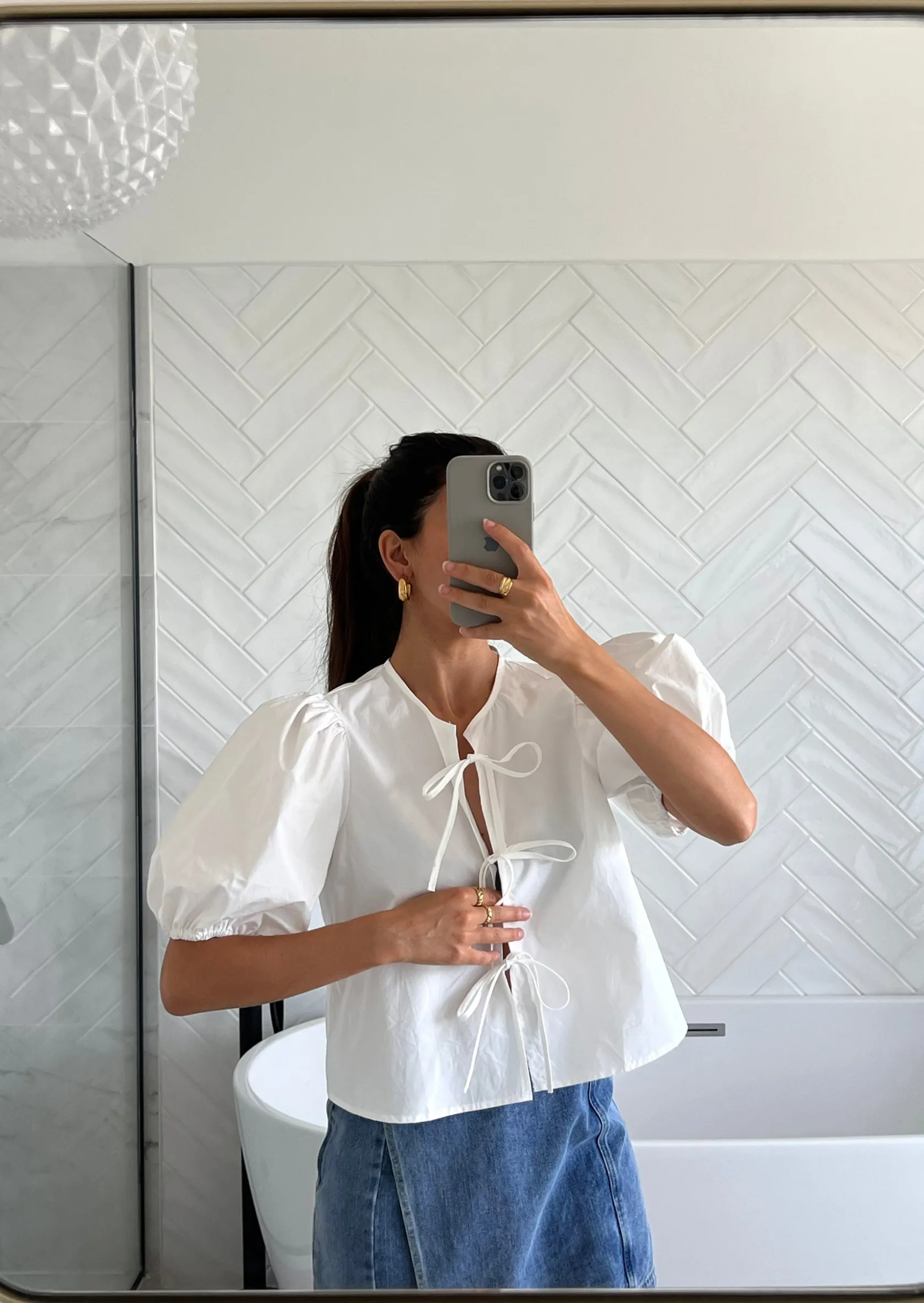 Outfitbook Blouse manches bouffantes à nouer BLANC Cheap