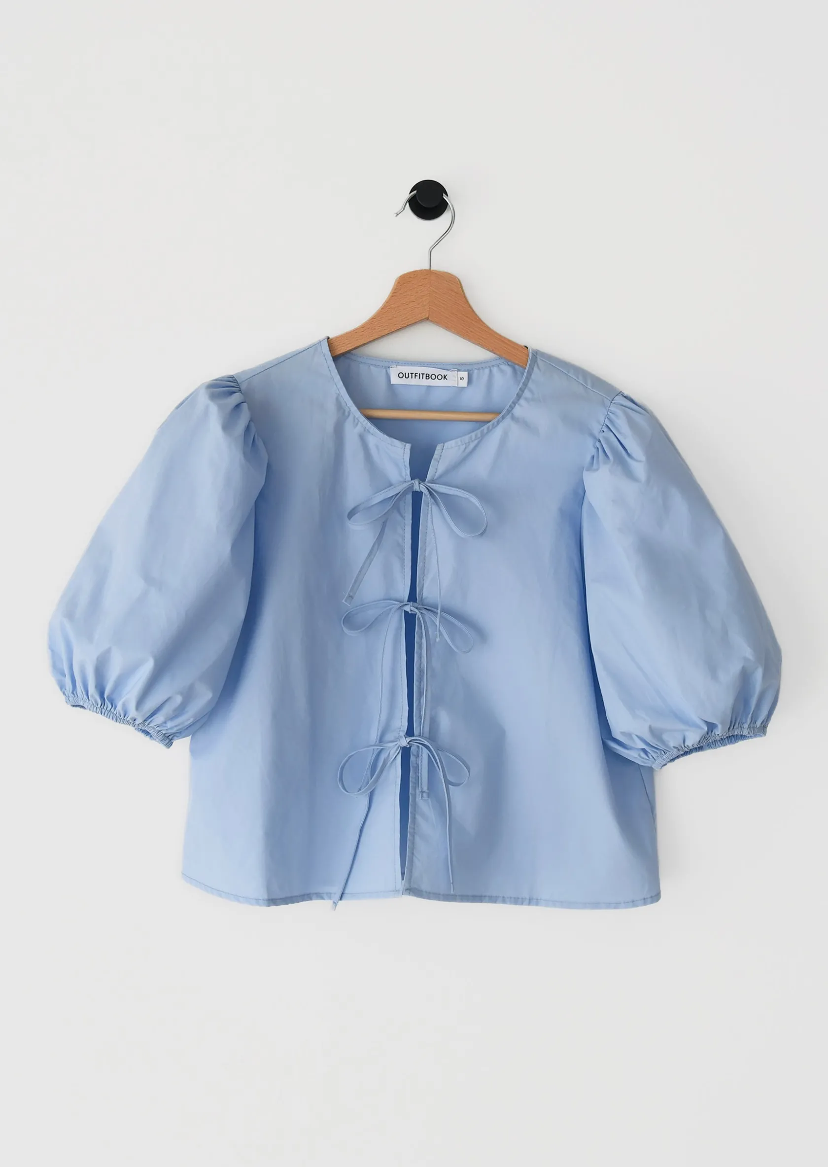 Outfitbook Blouse manches bouffantes à nouer BLEU New