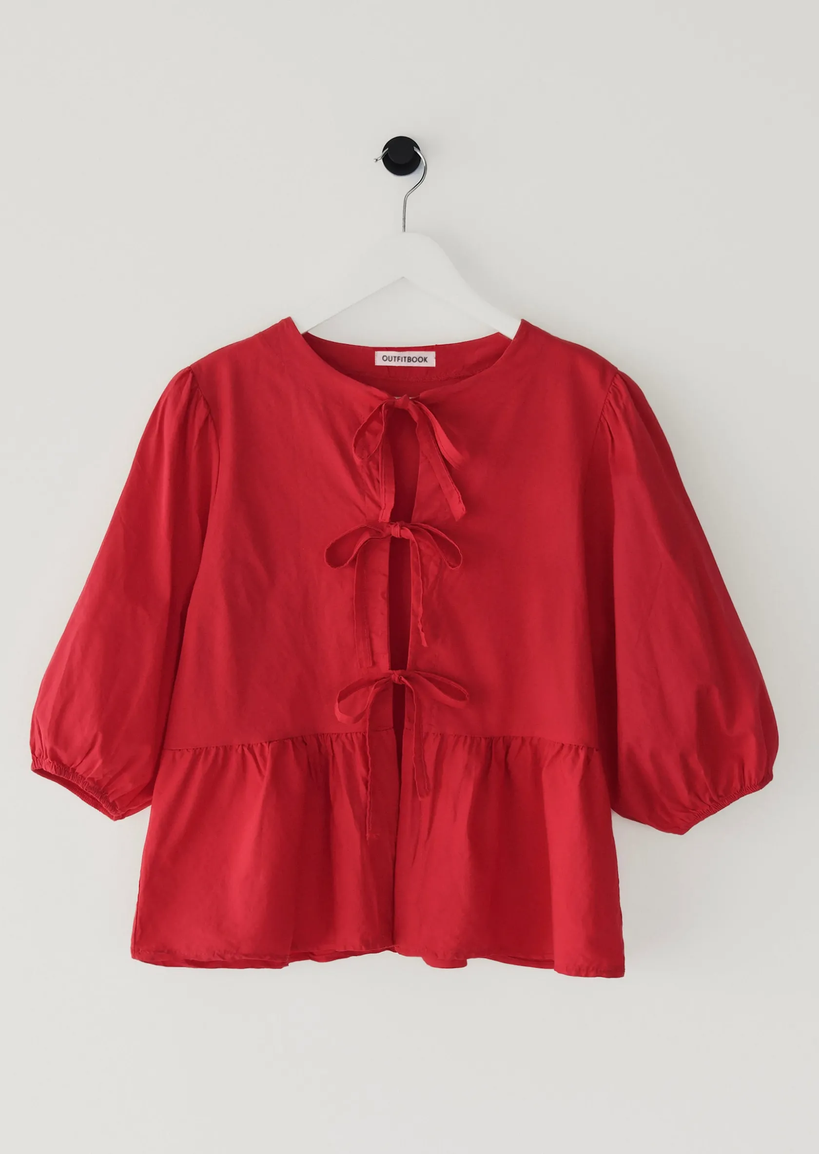 Outfitbook Blouse manches bouffantes avec noeuds ROUGE Cheap