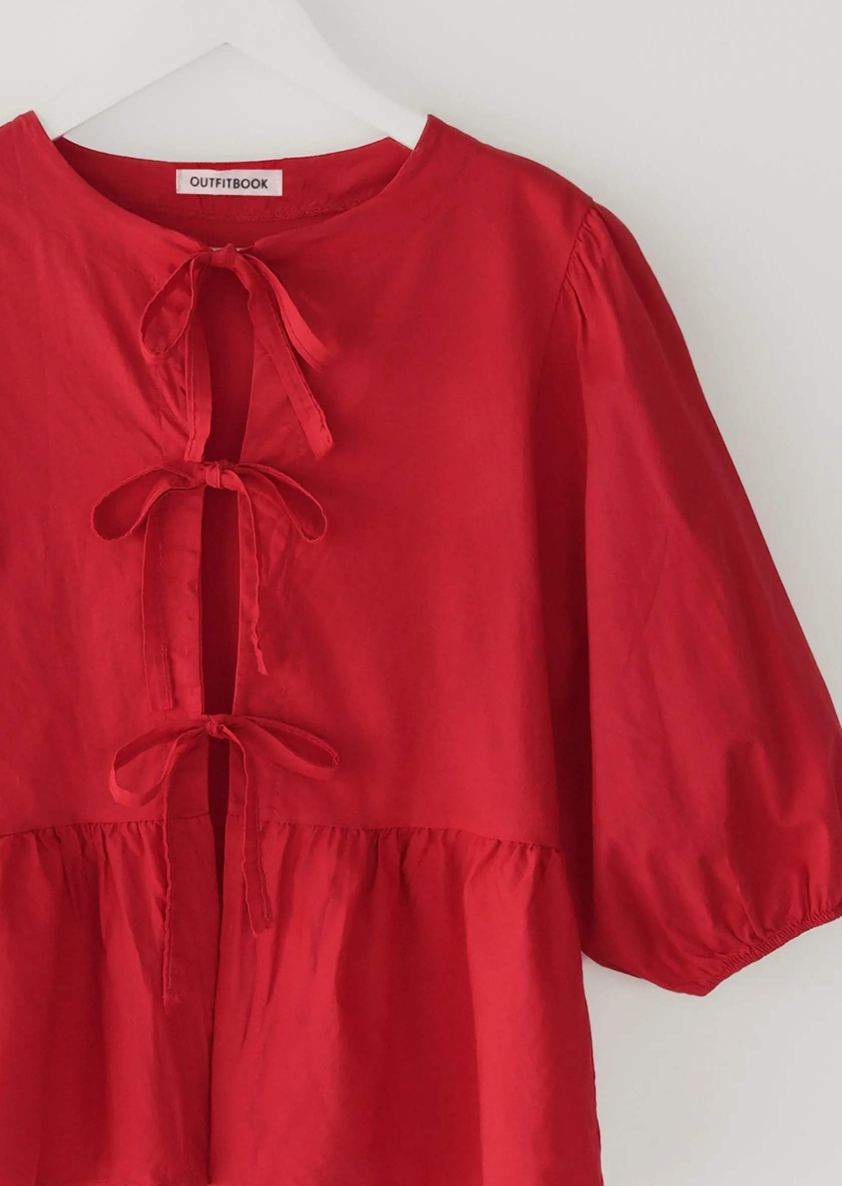 Outfitbook Blouse manches bouffantes avec noeuds ROUGE Cheap