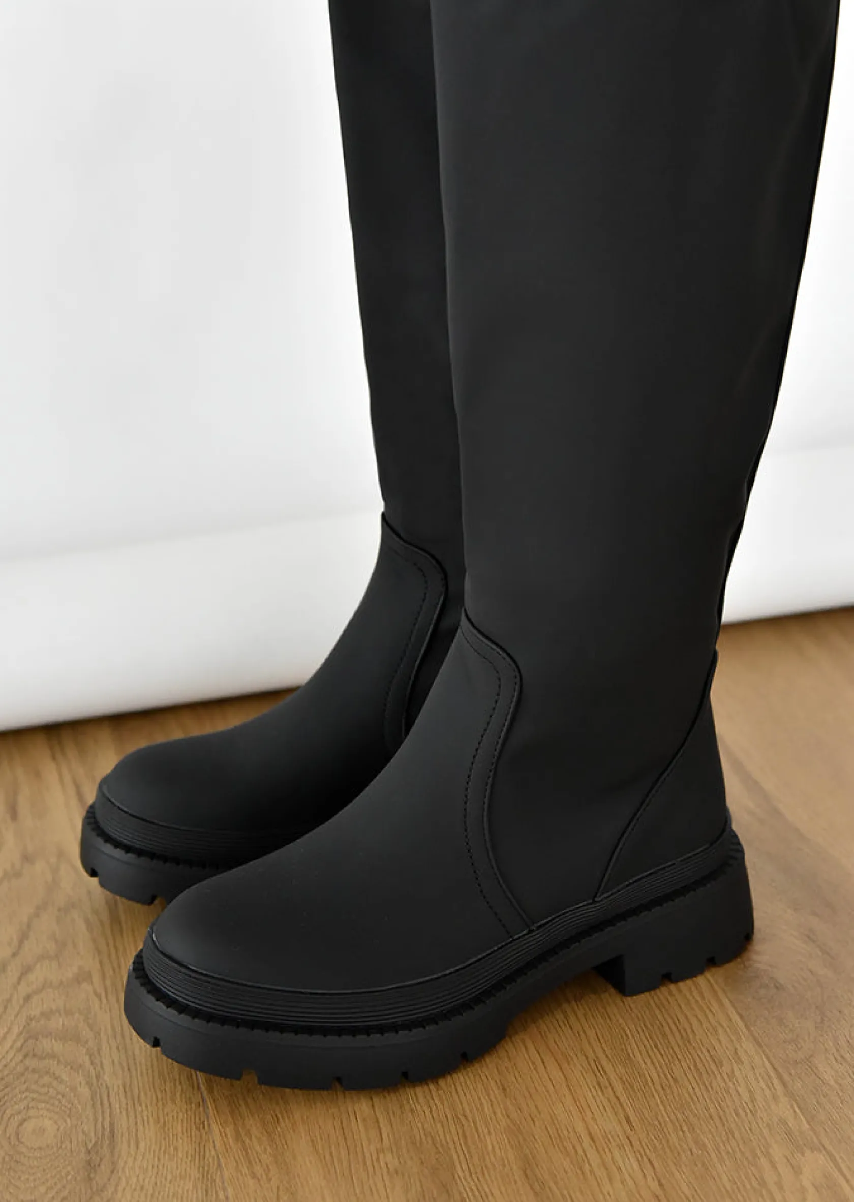 Outfitbook Bottes de pluie montantes à semelles chunky NOIR Flash Sale