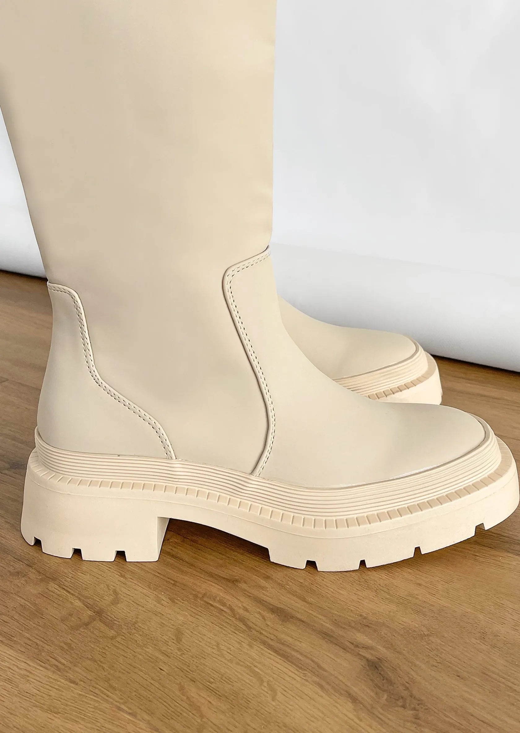 Outfitbook Bottes de pluie montantes à semelles chunky BEIGE New