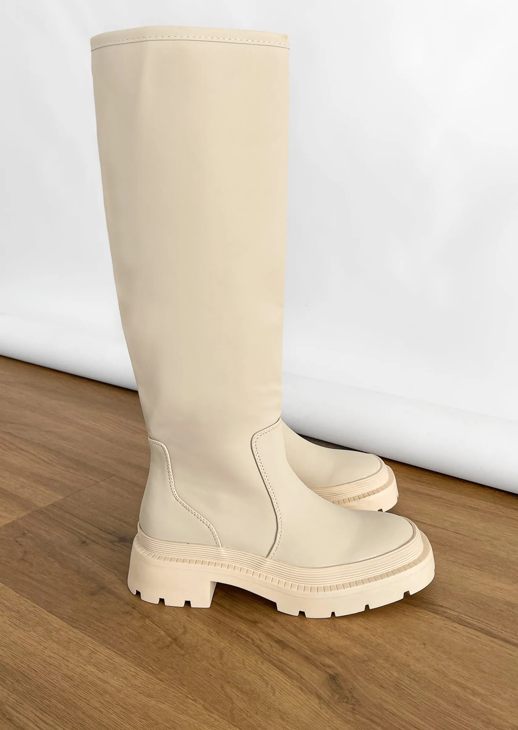 Outfitbook Bottes de pluie montantes à semelles chunky BEIGE New