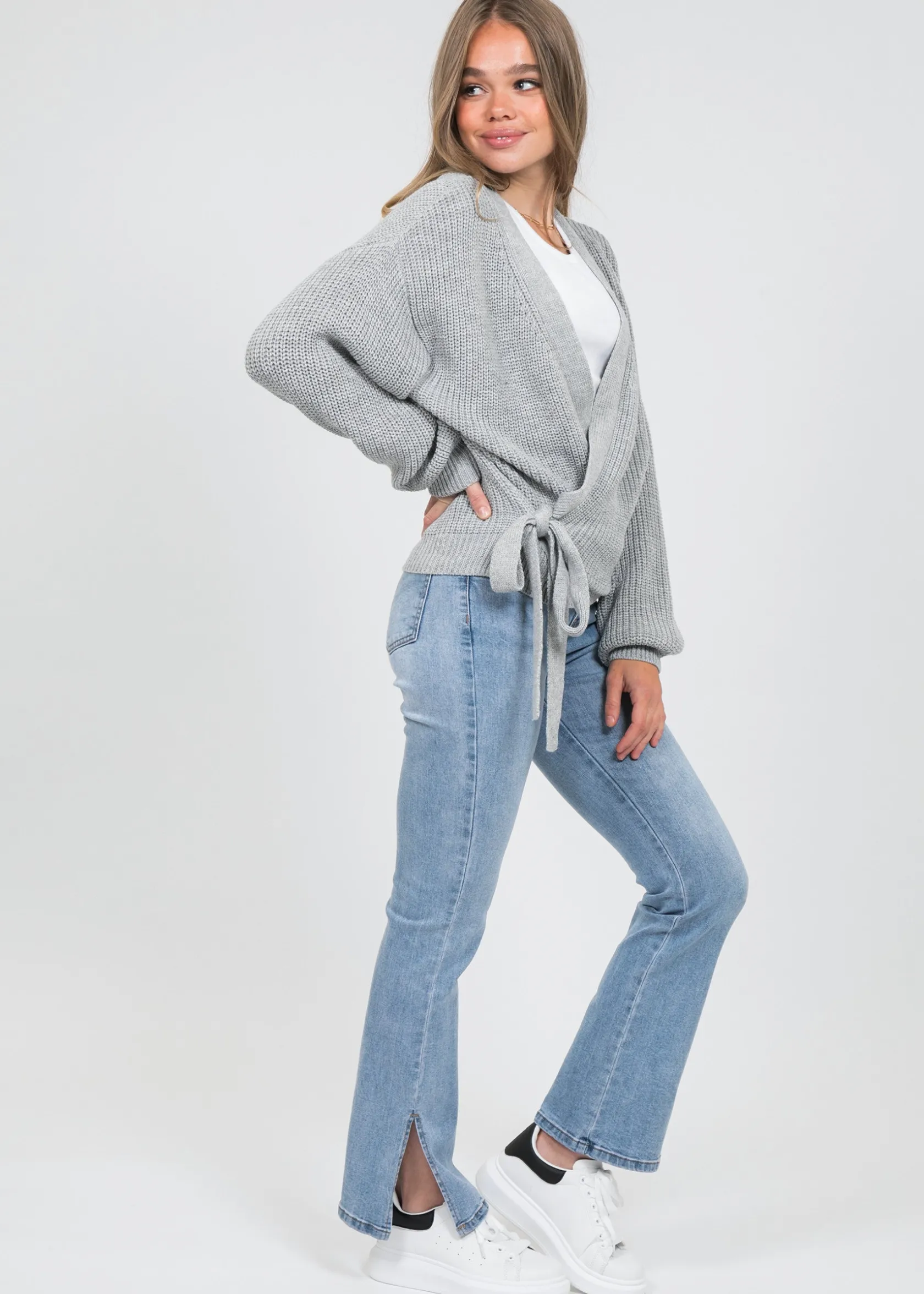 Outfitbook Cardigan cache-cœur noué sur le devant gris Online