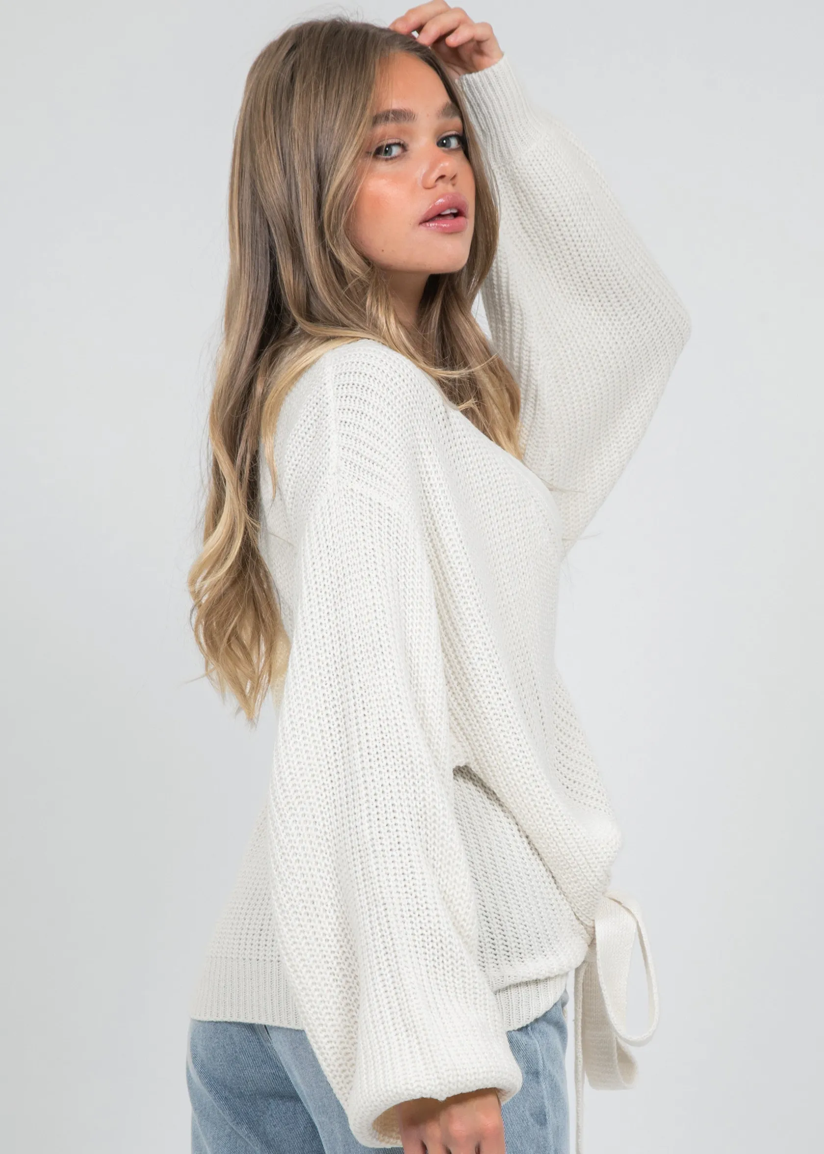 Outfitbook Cardigan cache-cœur noué sur le devant blanc Discount