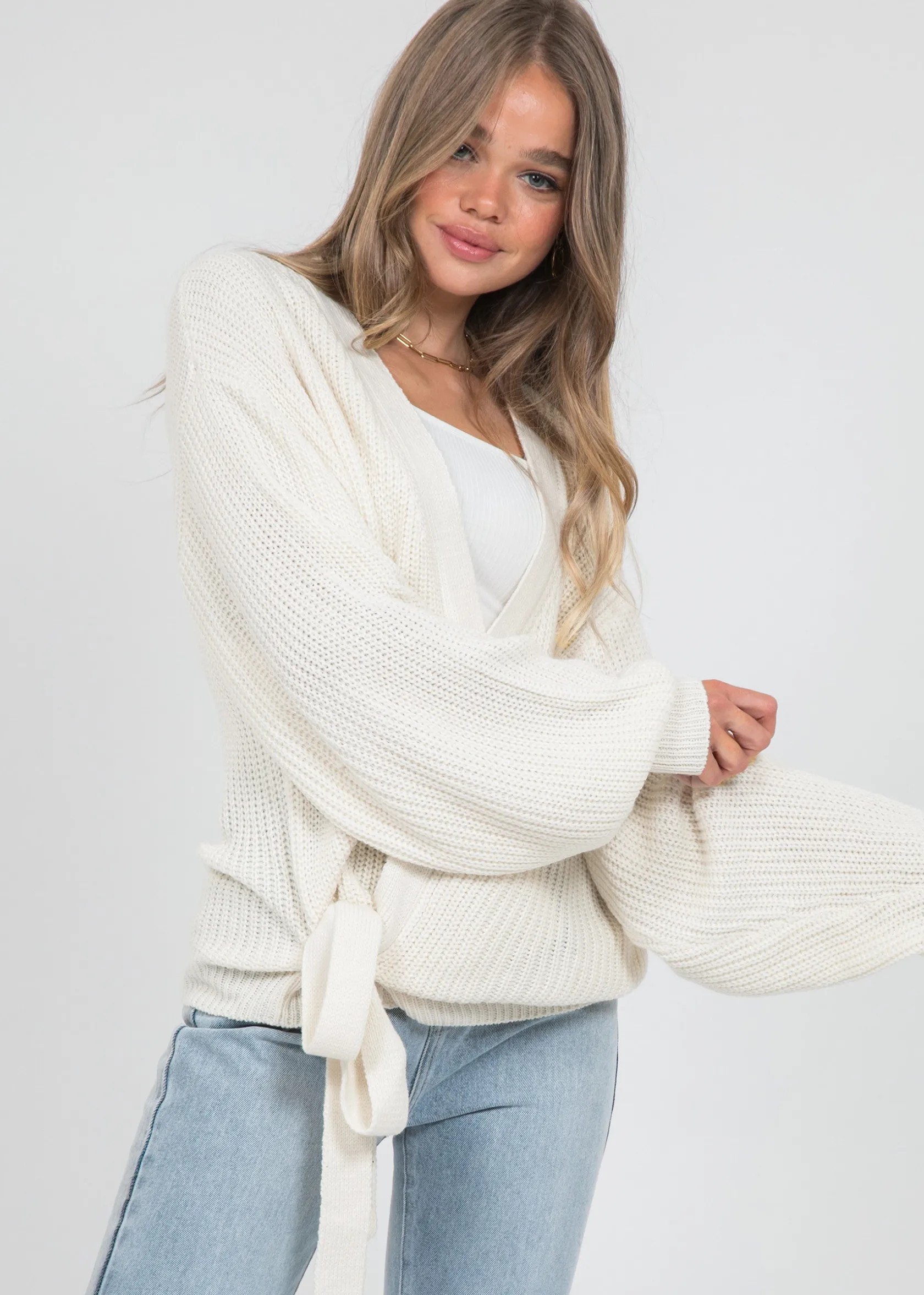 Outfitbook Cardigan cache-cœur noué sur le devant blanc Discount