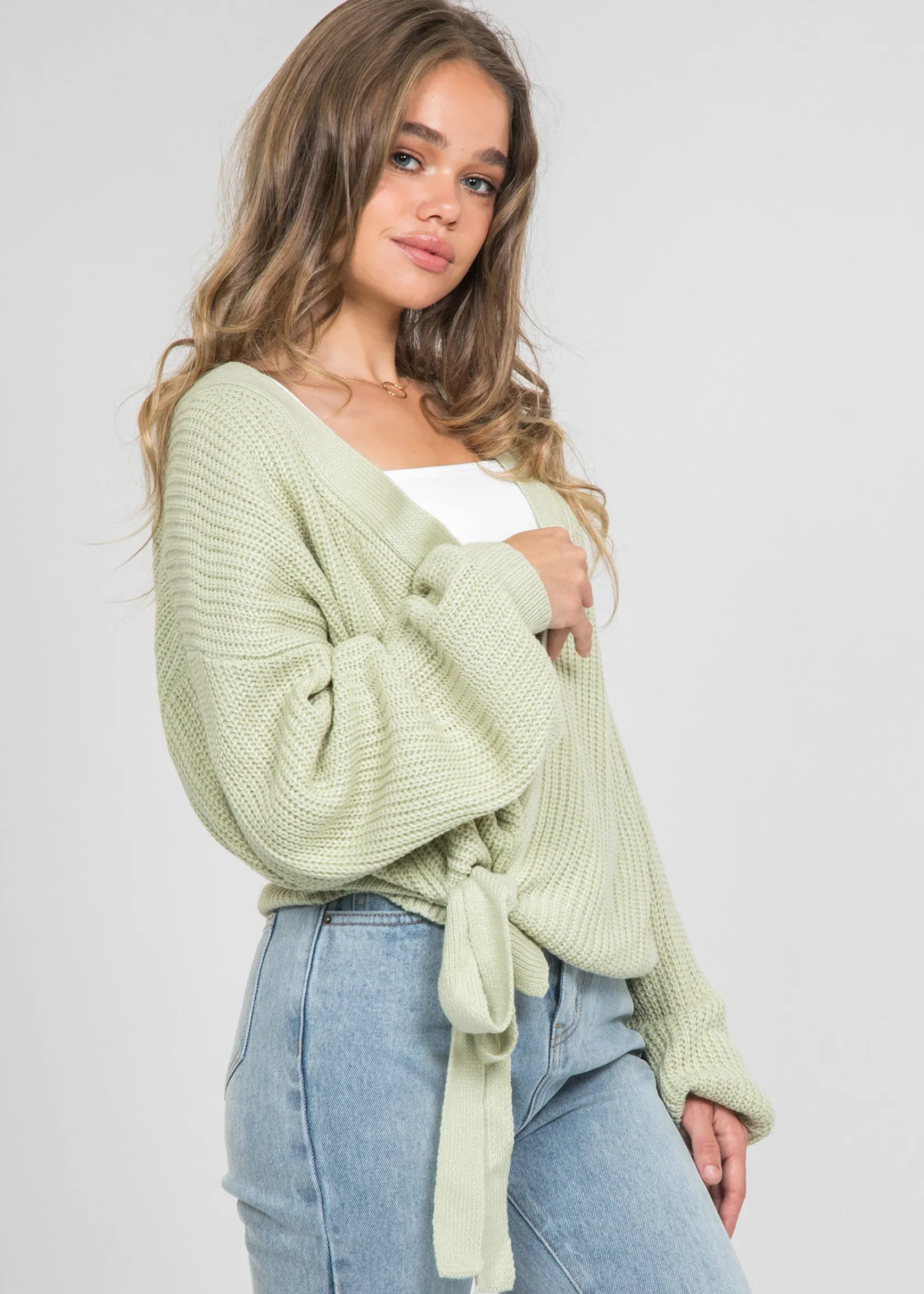 Outfitbook Cardigan cache-cœur noué sur le devant clair vert Discount