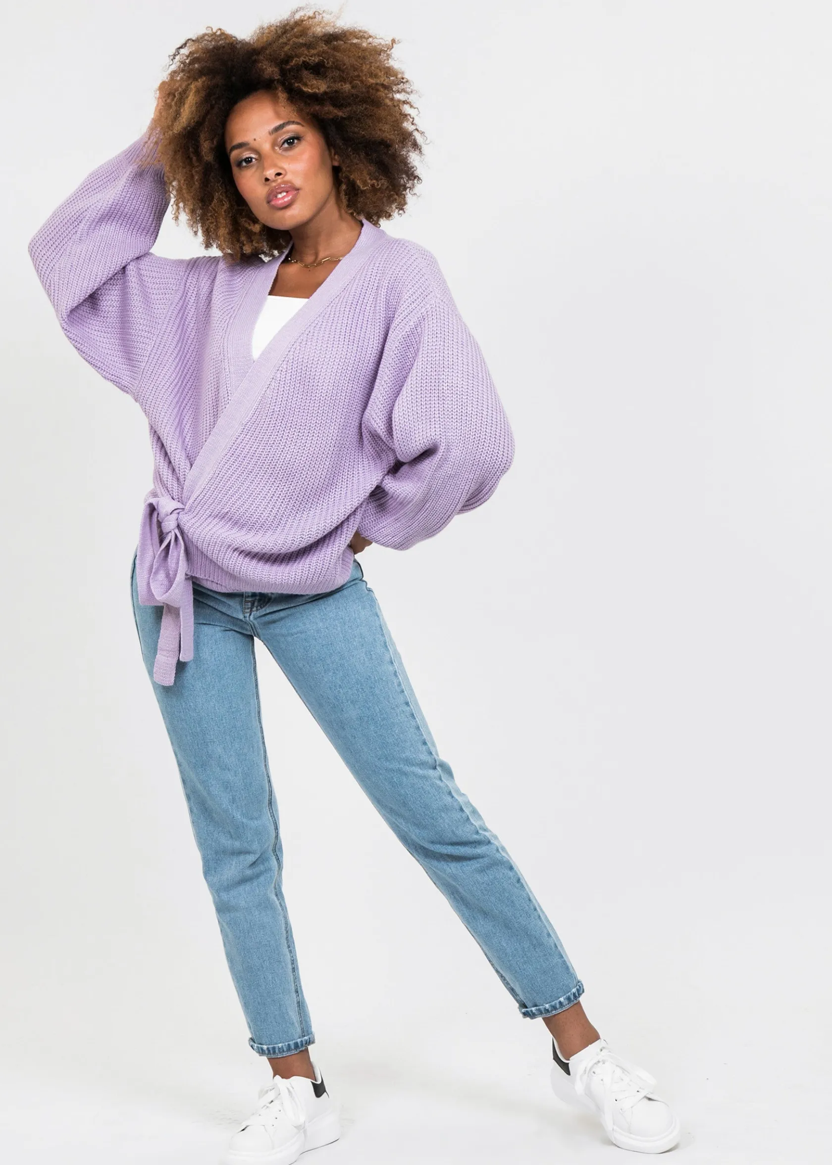 Outfitbook Cardigan cache-cœur noué sur le devant violet Hot