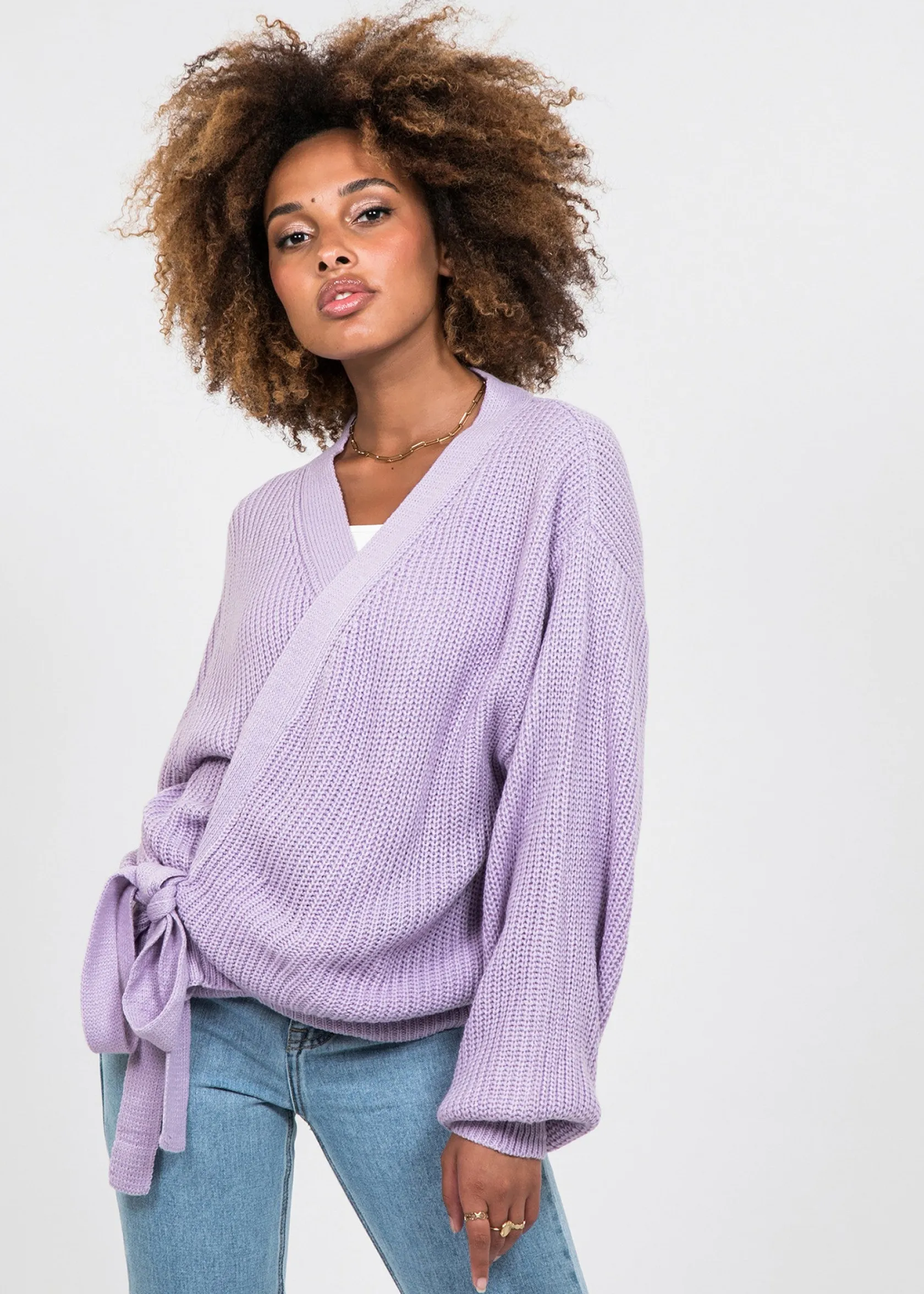 Outfitbook Cardigan cache-cœur noué sur le devant violet Hot