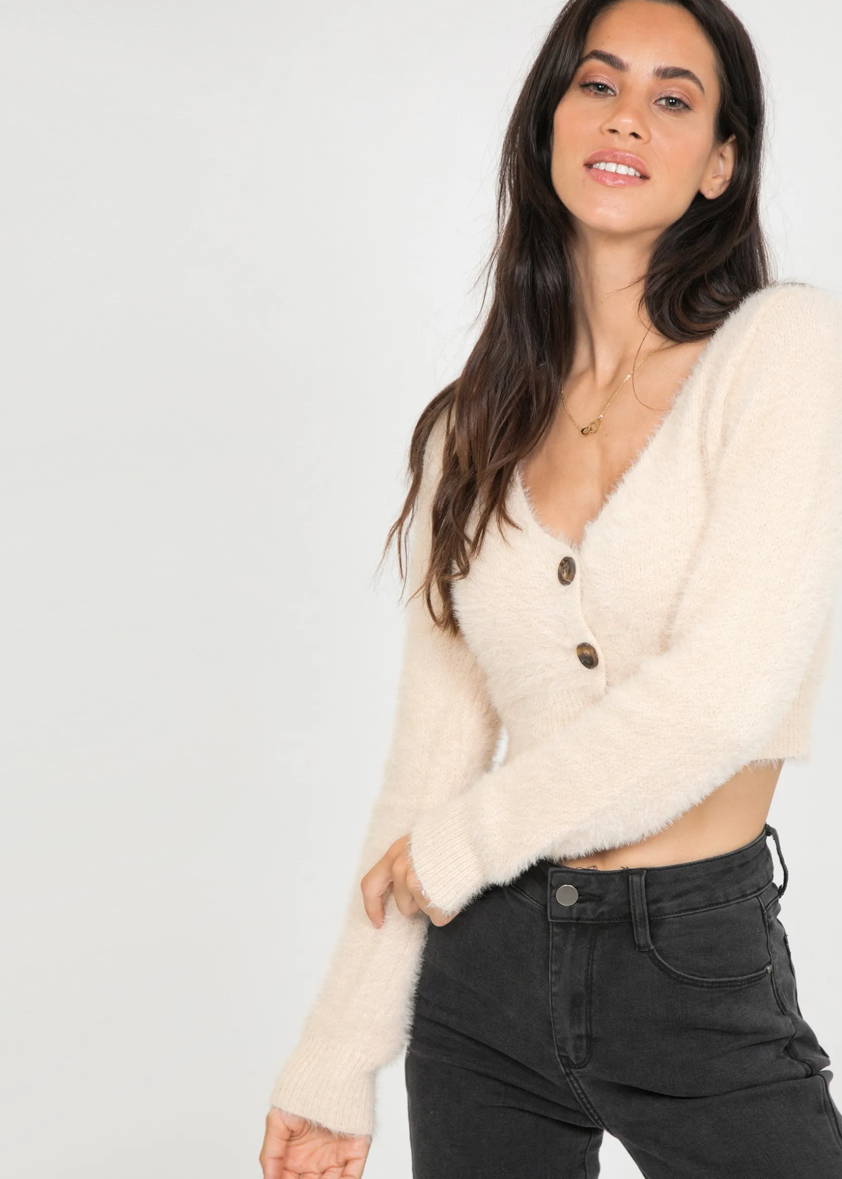 Outfitbook Cardigan court duveteux BEIGE Cheap