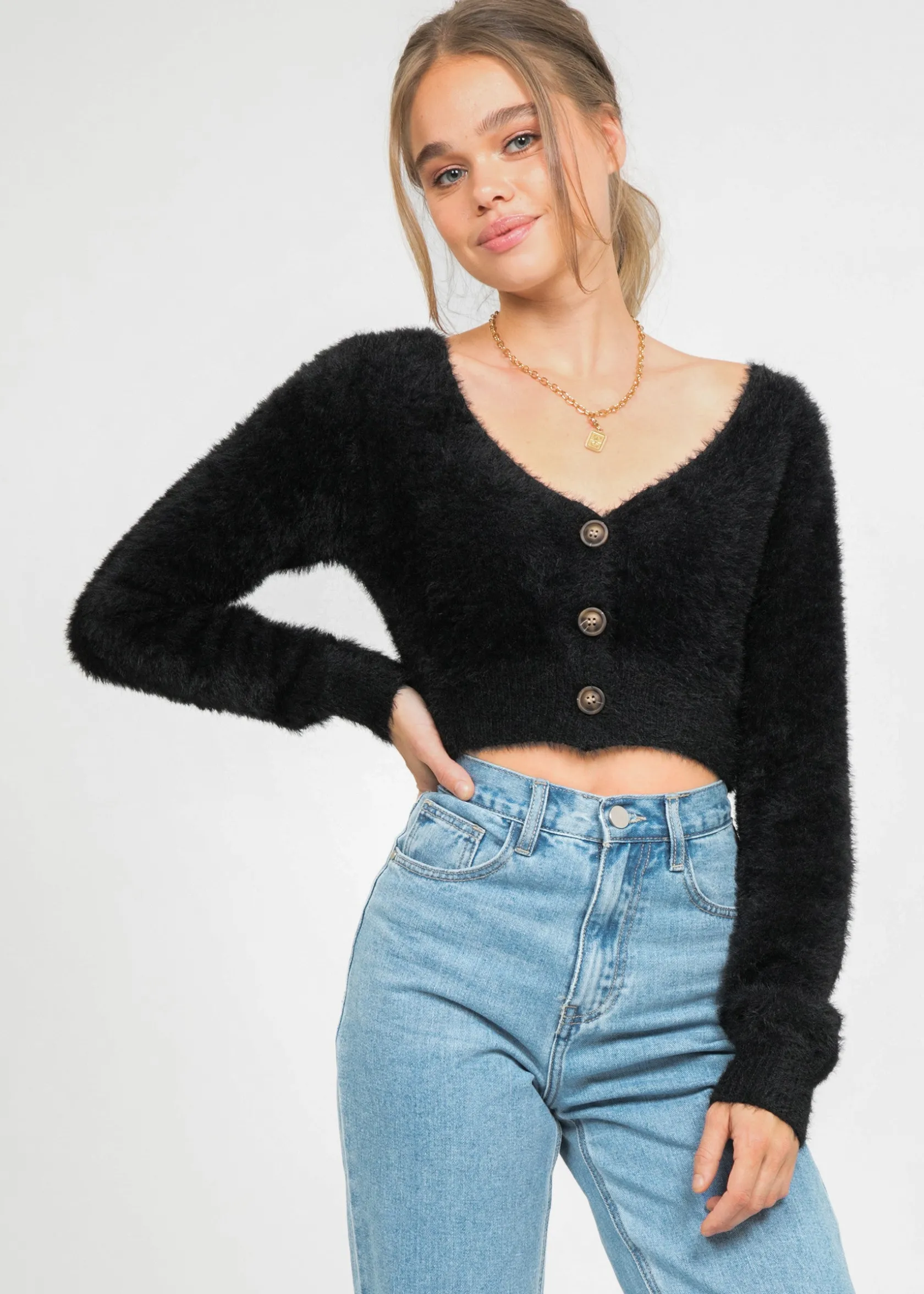 Outfitbook Cardigan court duveteux NOIR Sale