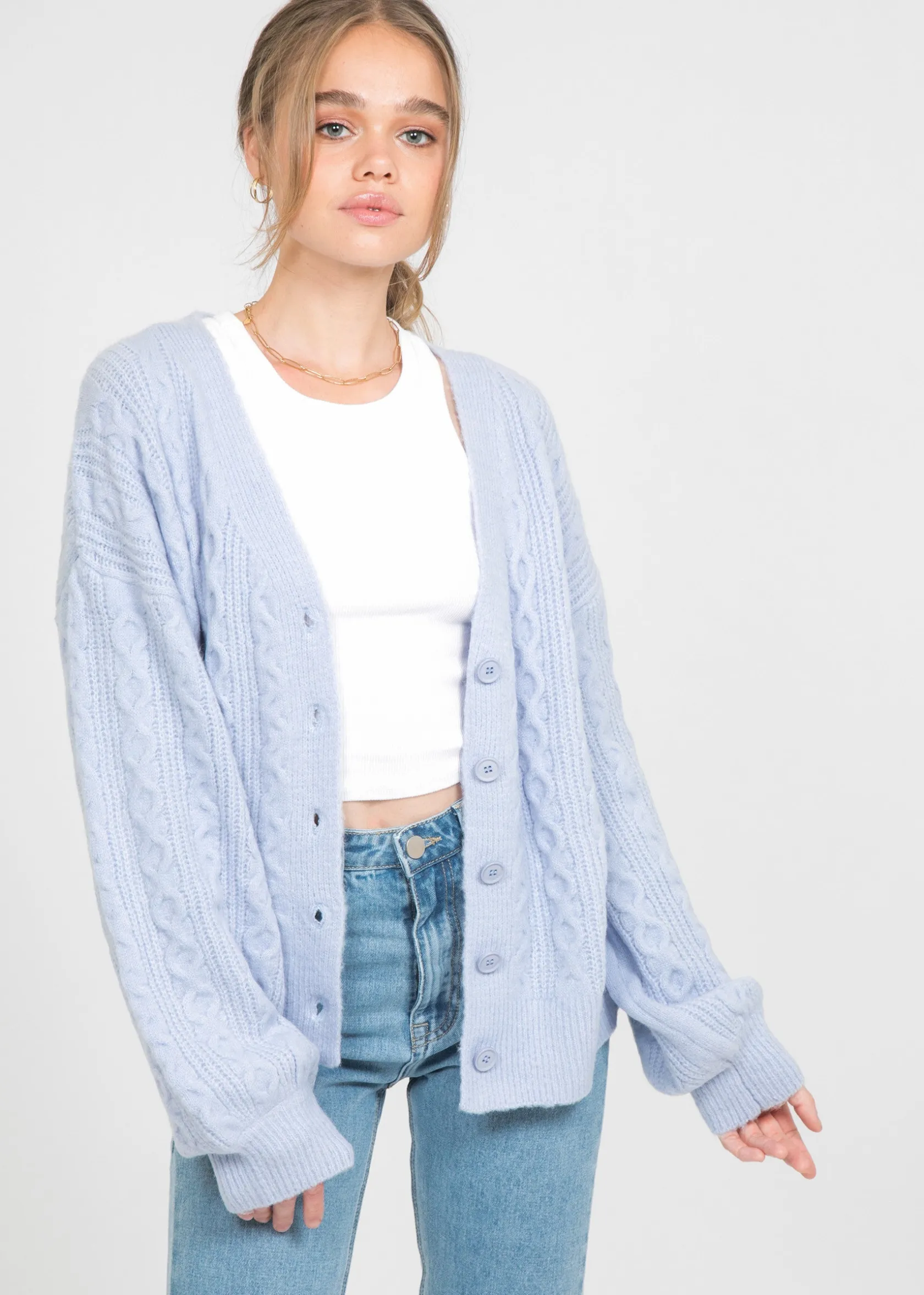 Outfitbook Cardigan en maille torsadé BLEU Hot