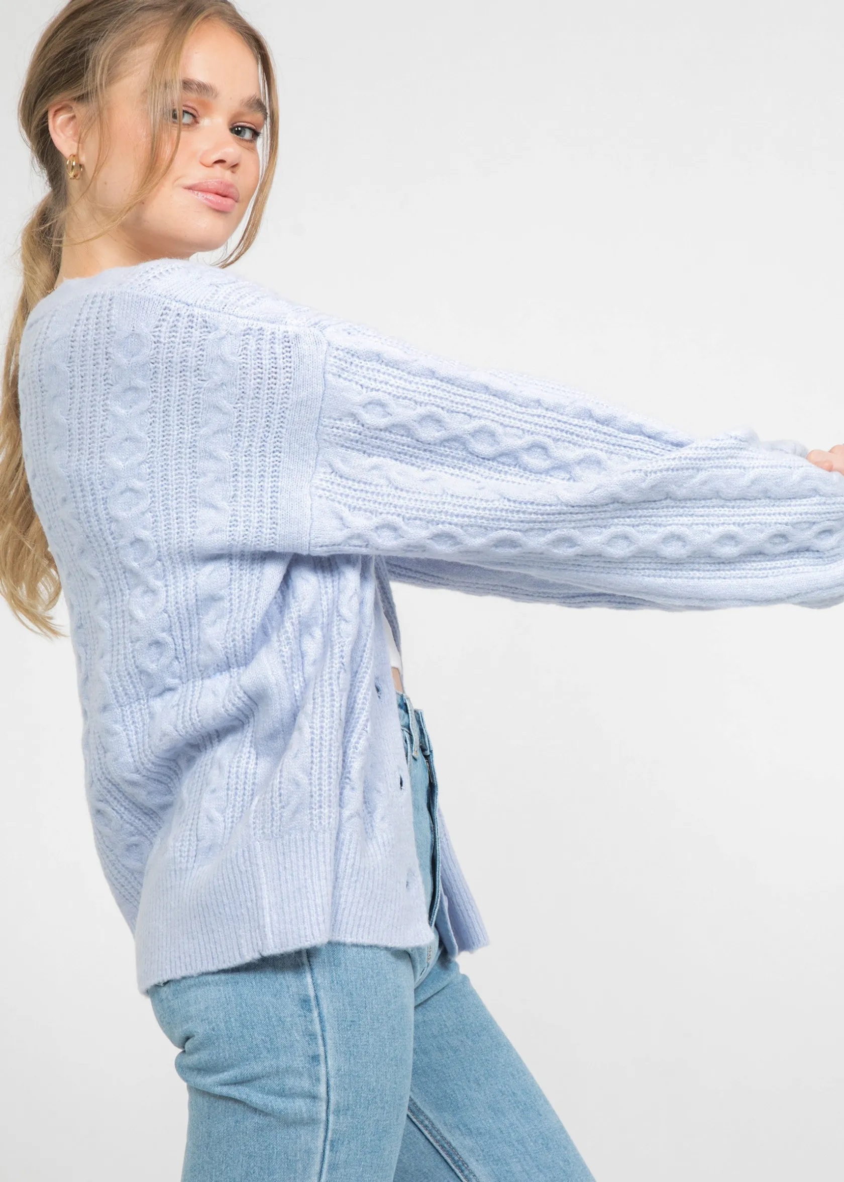 Outfitbook Cardigan en maille torsadé BLEU Hot