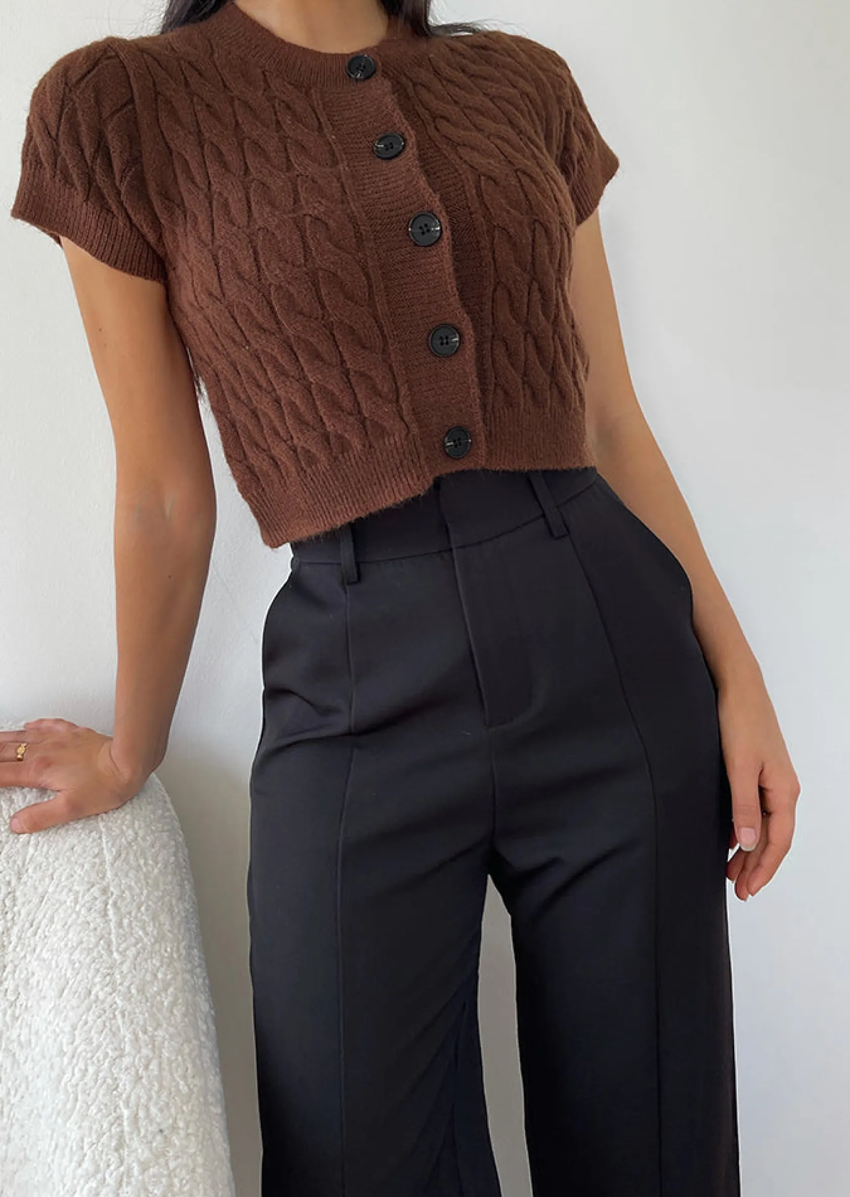 Outfitbook Cardigan en maille torsadée à manches courtes - marron brown Discount