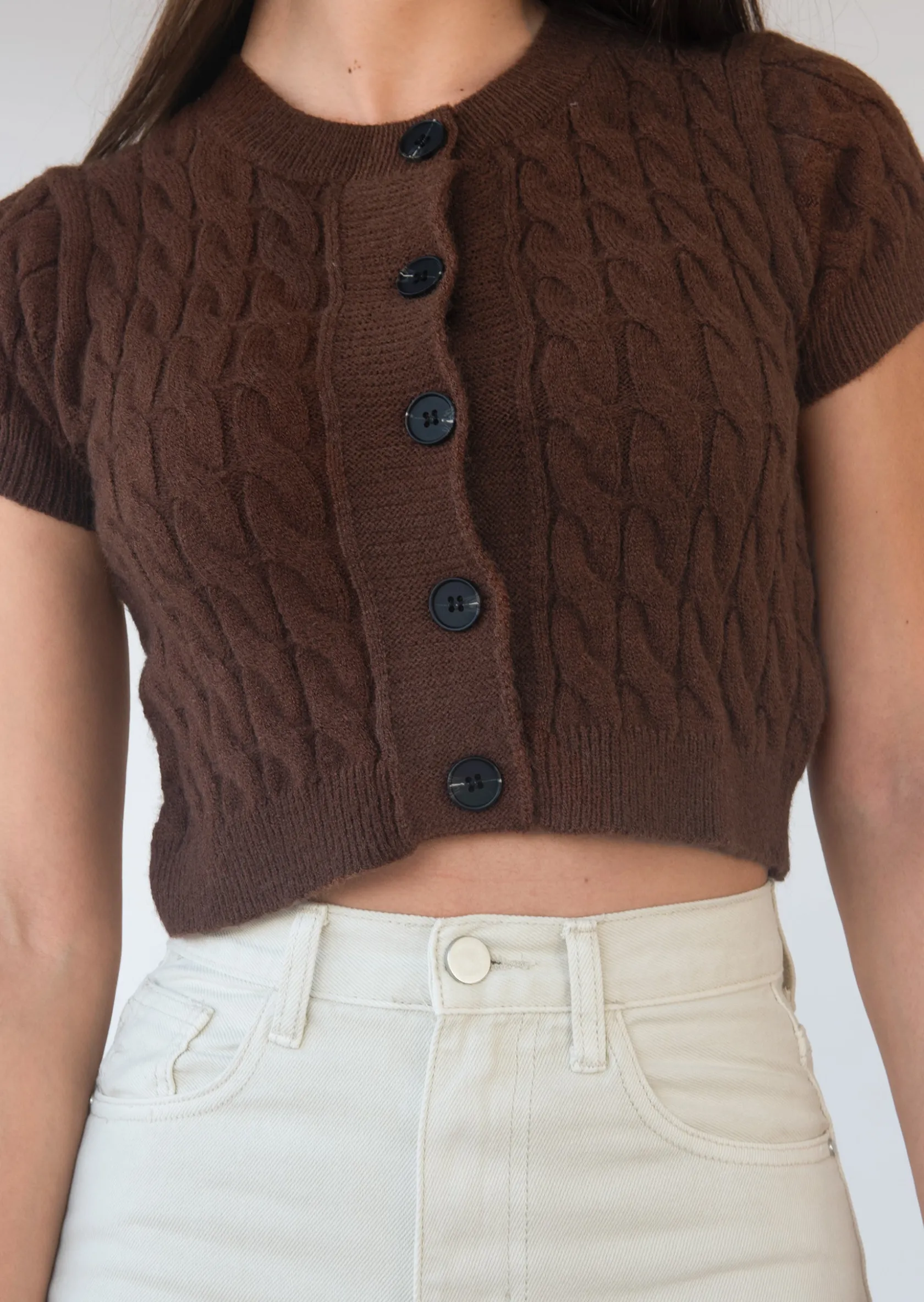 Outfitbook Cardigan en maille torsadée à manches courtes - marron brown Discount