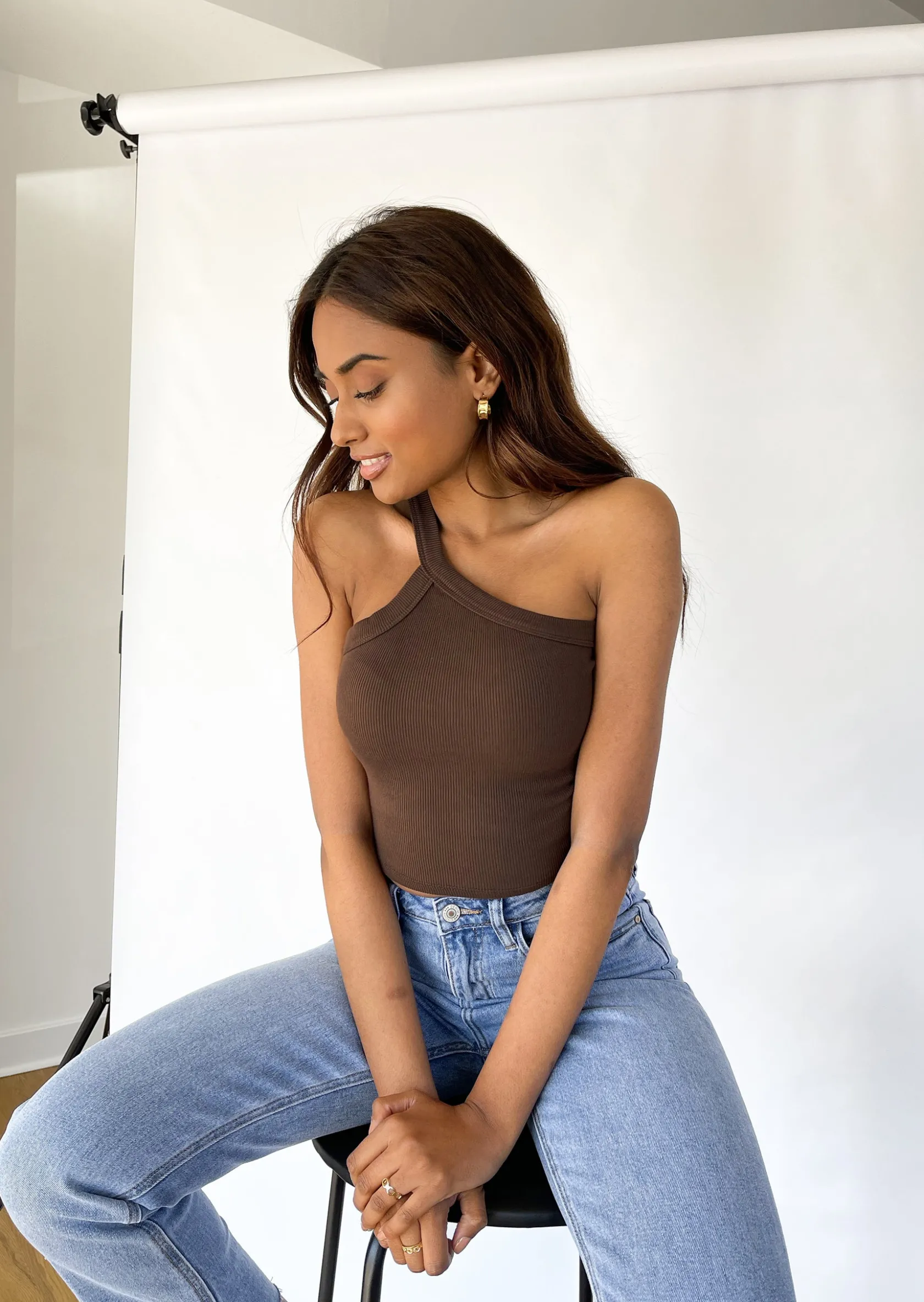 Outfitbook Crop top asymétrique côtelé MARRON Cheap