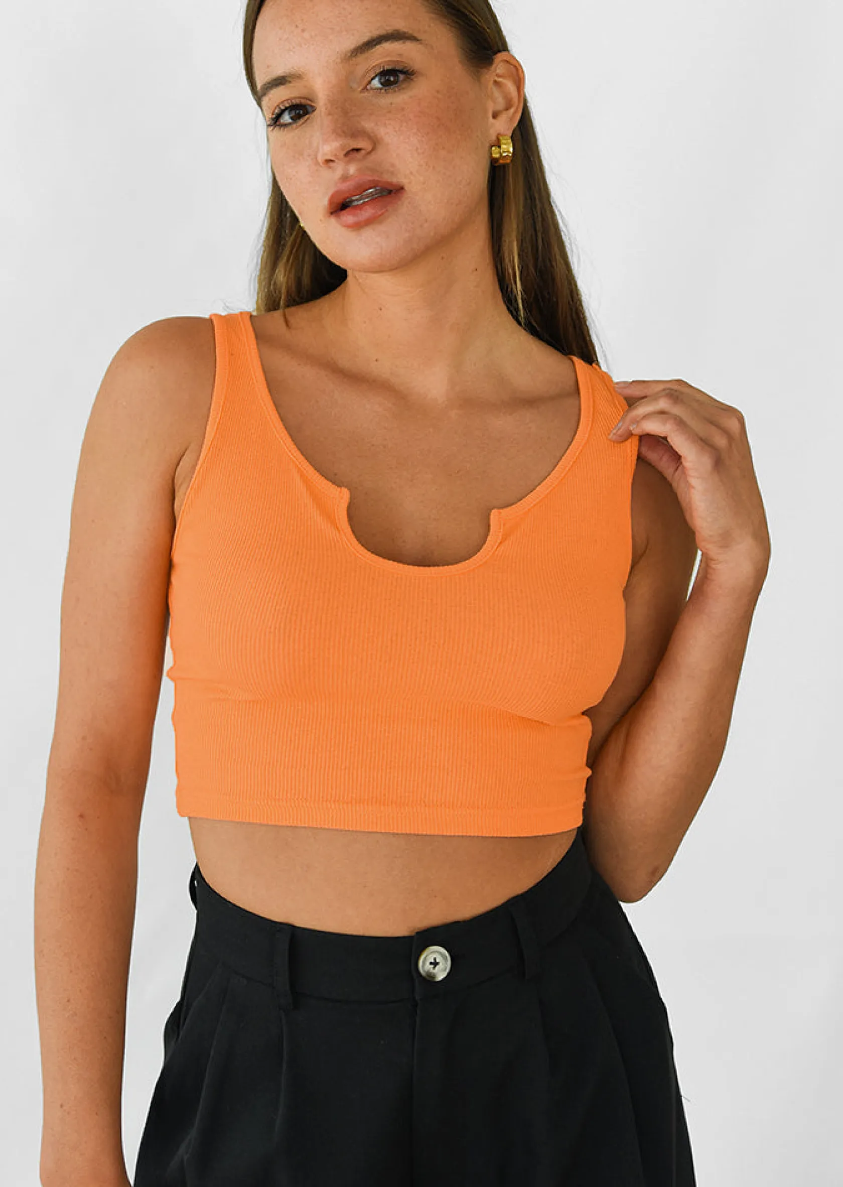 Outfitbook Débardeur côtelé à encolure cranté ORANGE Best Sale