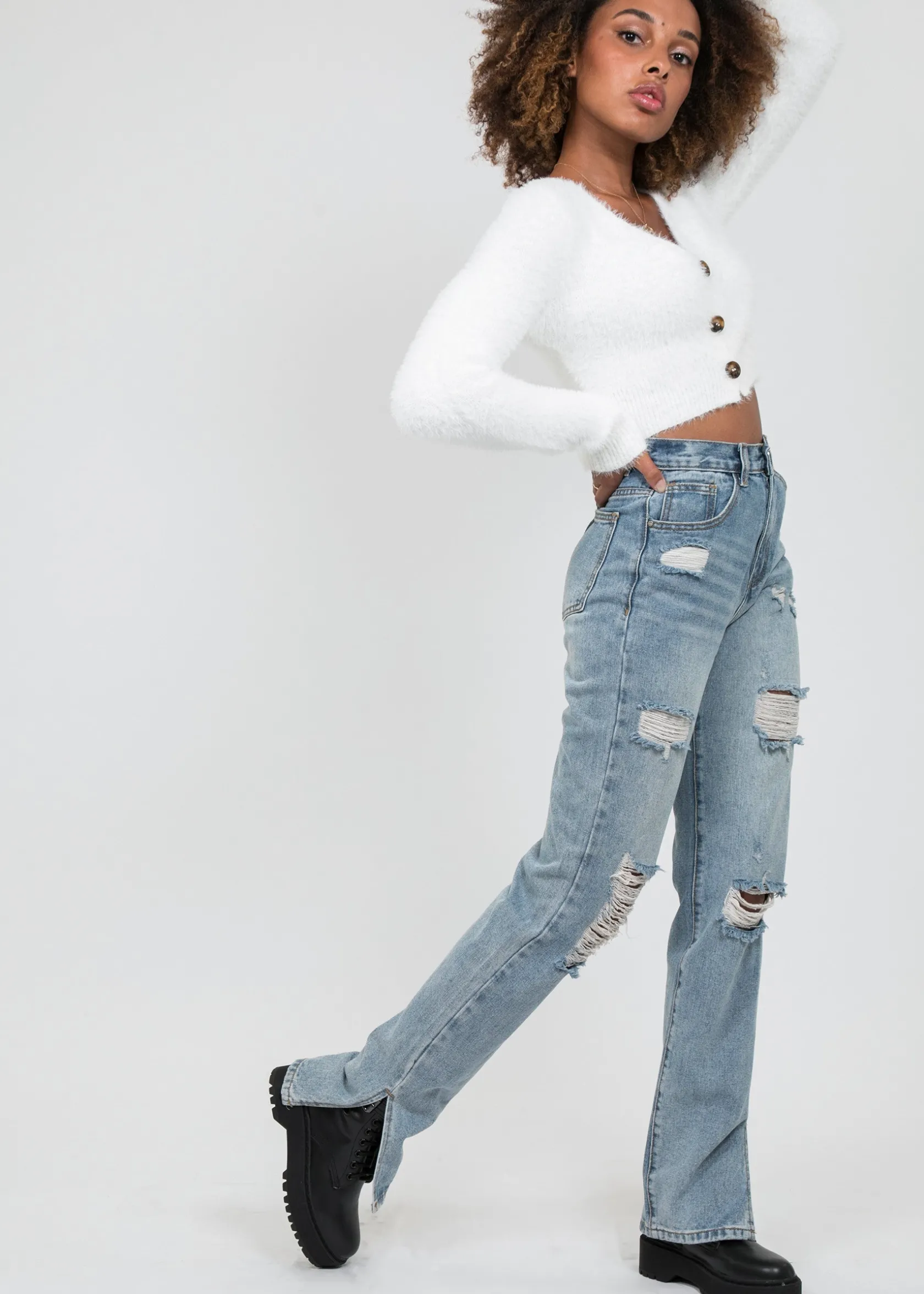 Outfitbook Jean bleu déchiré fendu Outlet