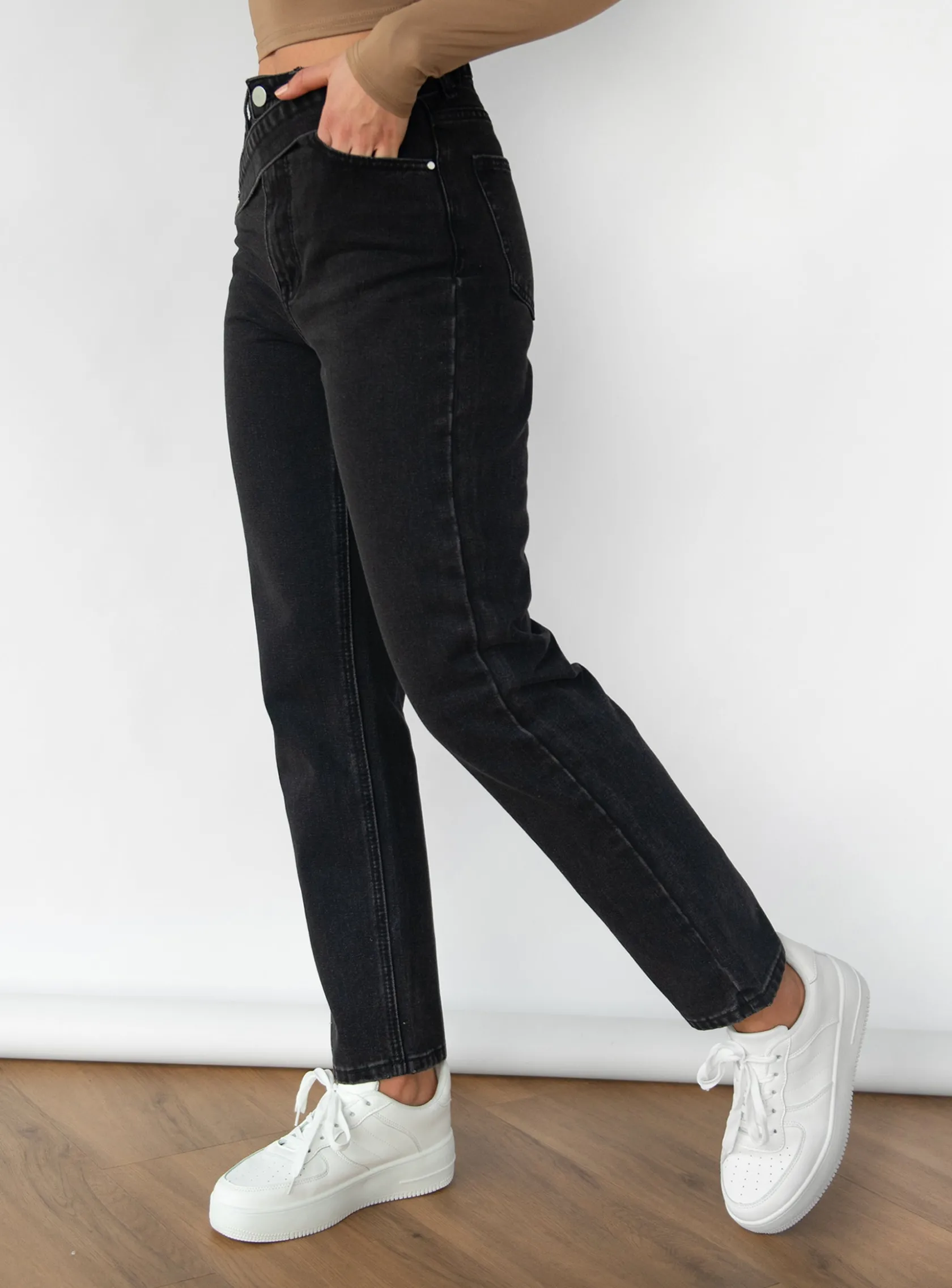 Outfitbook Jean avec ceinture asymétrique NOIR Sale