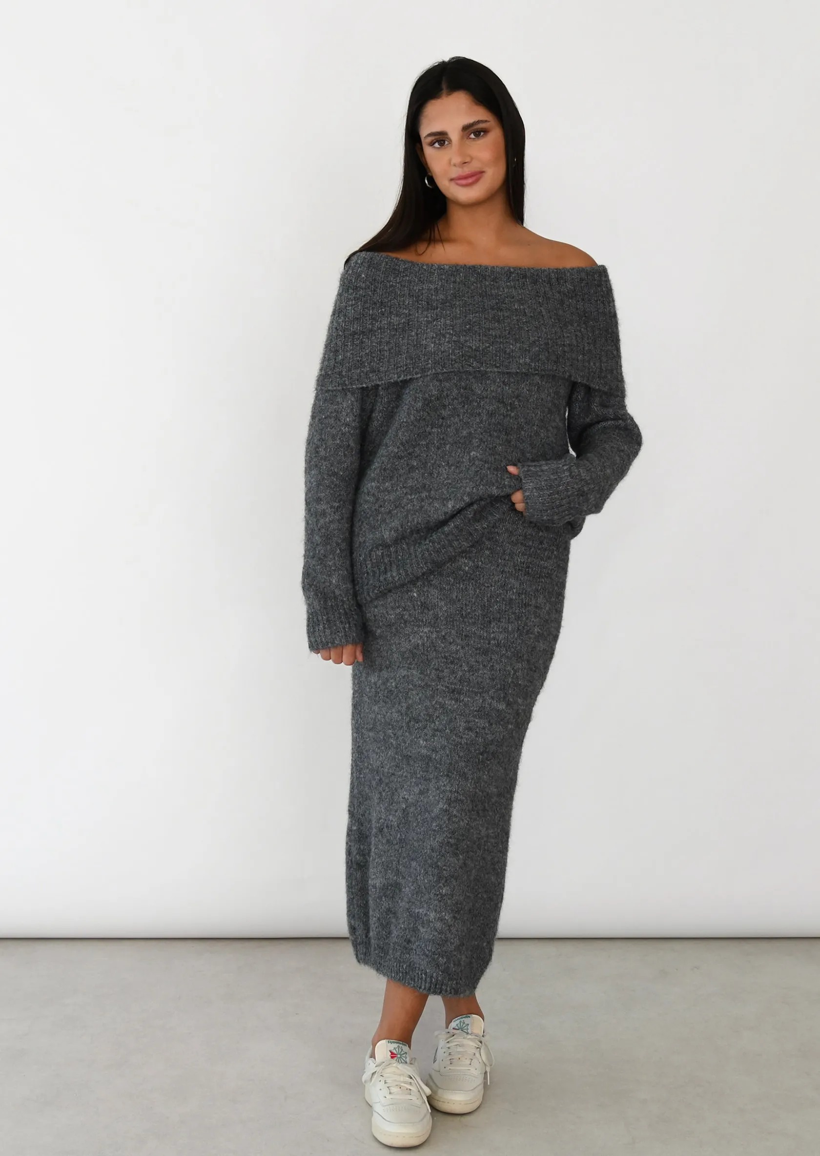 Outfitbook Jupe longue en maille GRIS Cheap