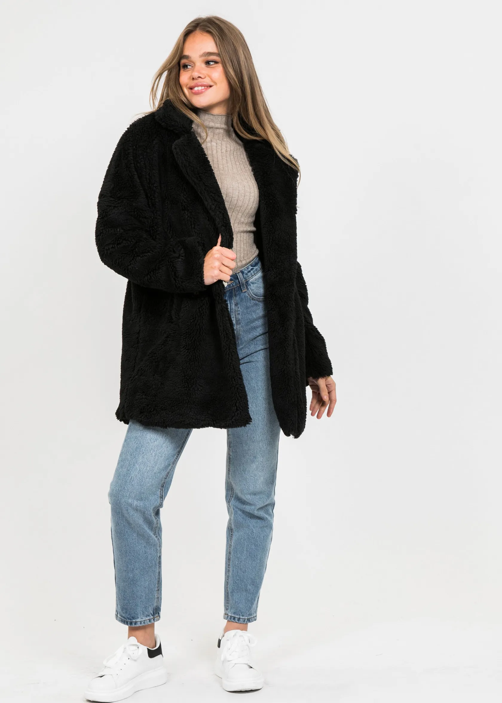 Outfitbook Manteau fausse fourrure NOIR Discount