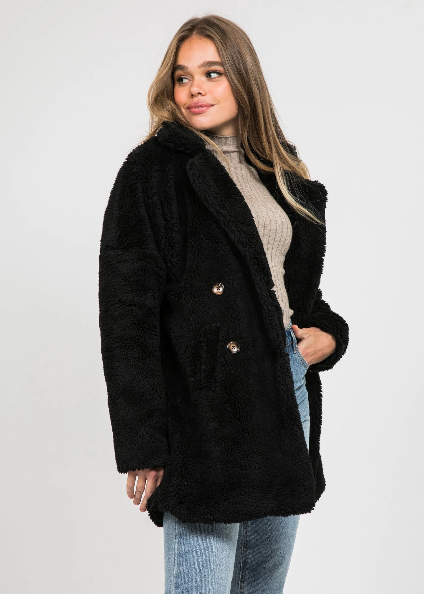 Outfitbook Manteau fausse fourrure NOIR Discount