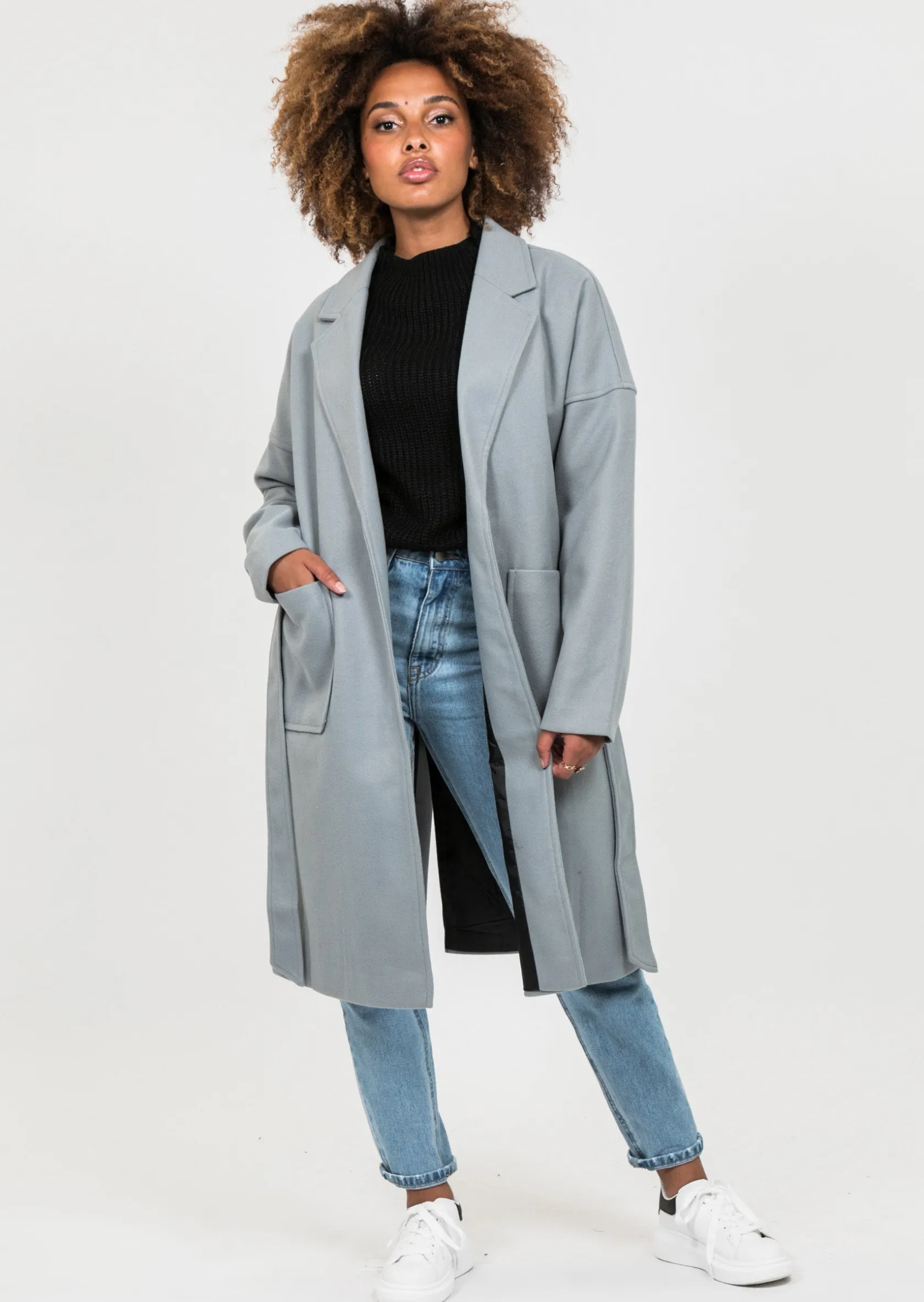 Outfitbook Manteau long avec ceinture à nouer GRIS Flash Sale