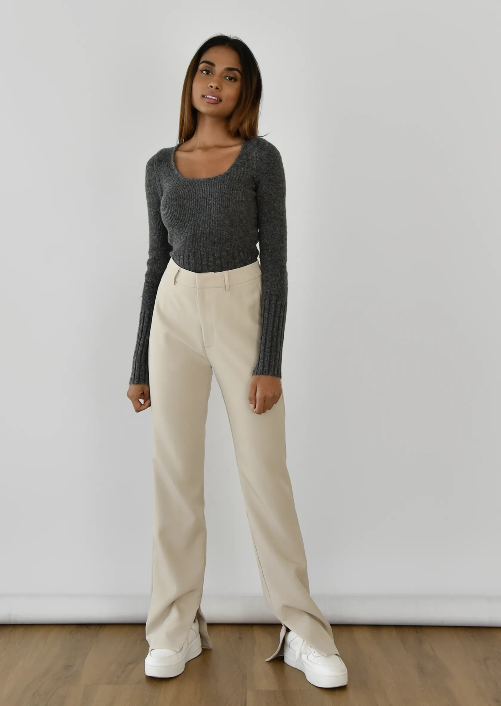 Outfitbook Pantalon fendu sur le côté BEIGE New