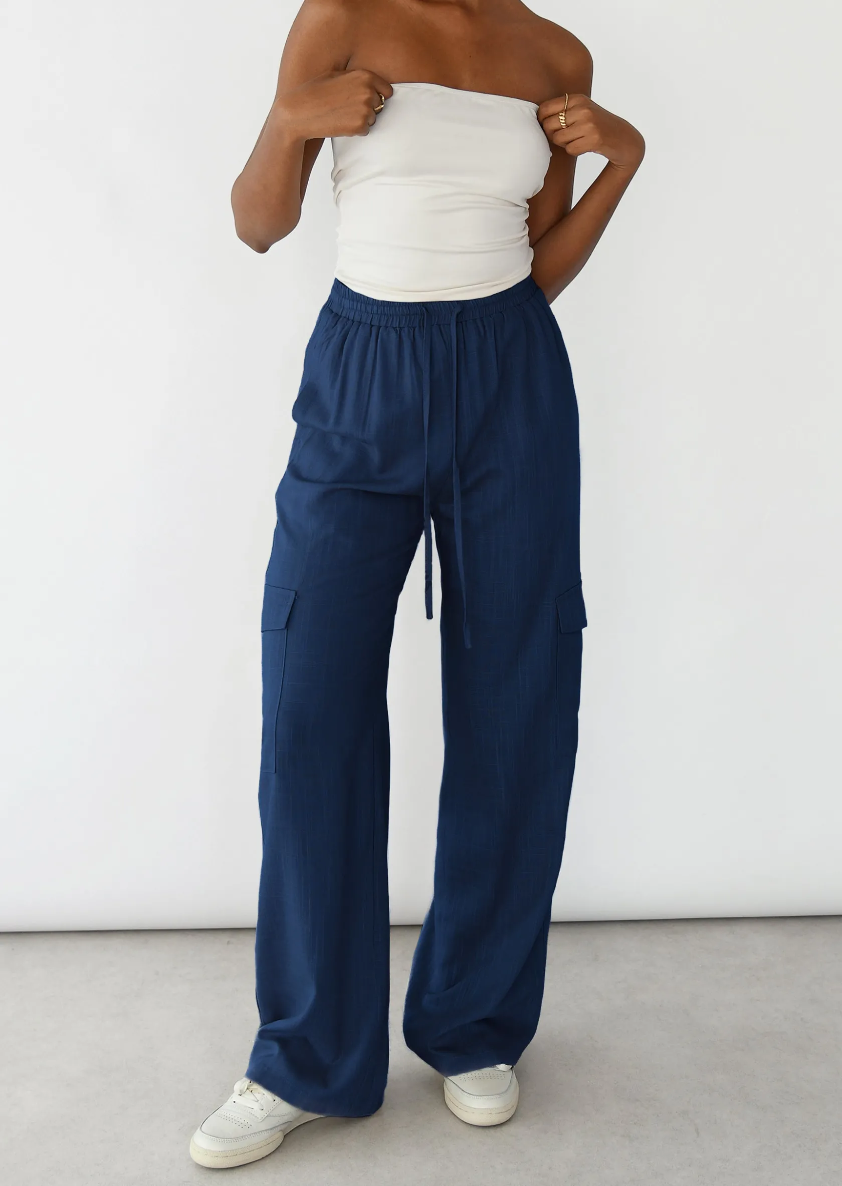 Outfitbook Pantalon cargo lin BLEU Hot