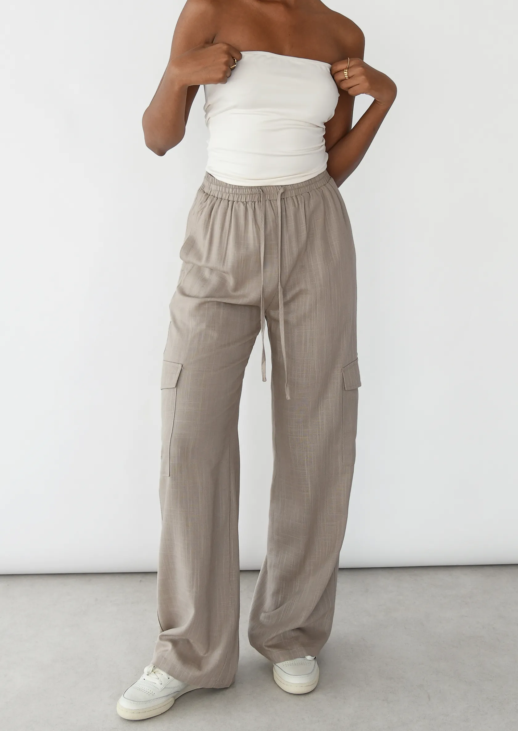 Outfitbook Pantalon cargo lin TAUPE Clearance