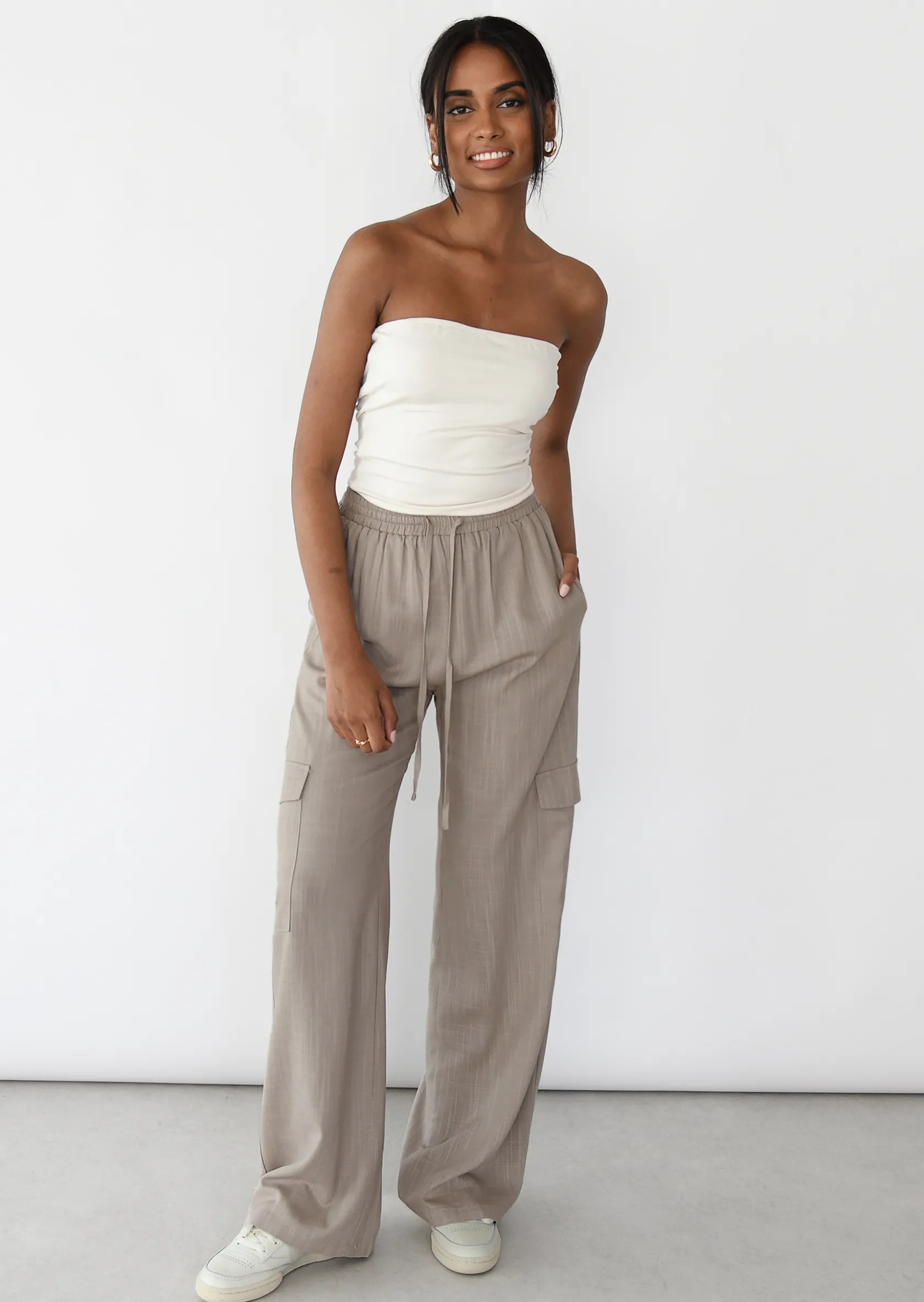 Outfitbook Pantalon cargo lin TAUPE Clearance