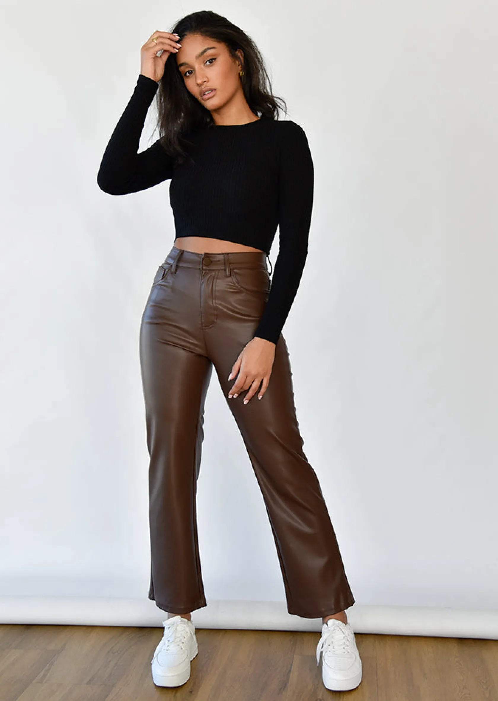 Outfitbook Pantalon droit en similicuir marron New