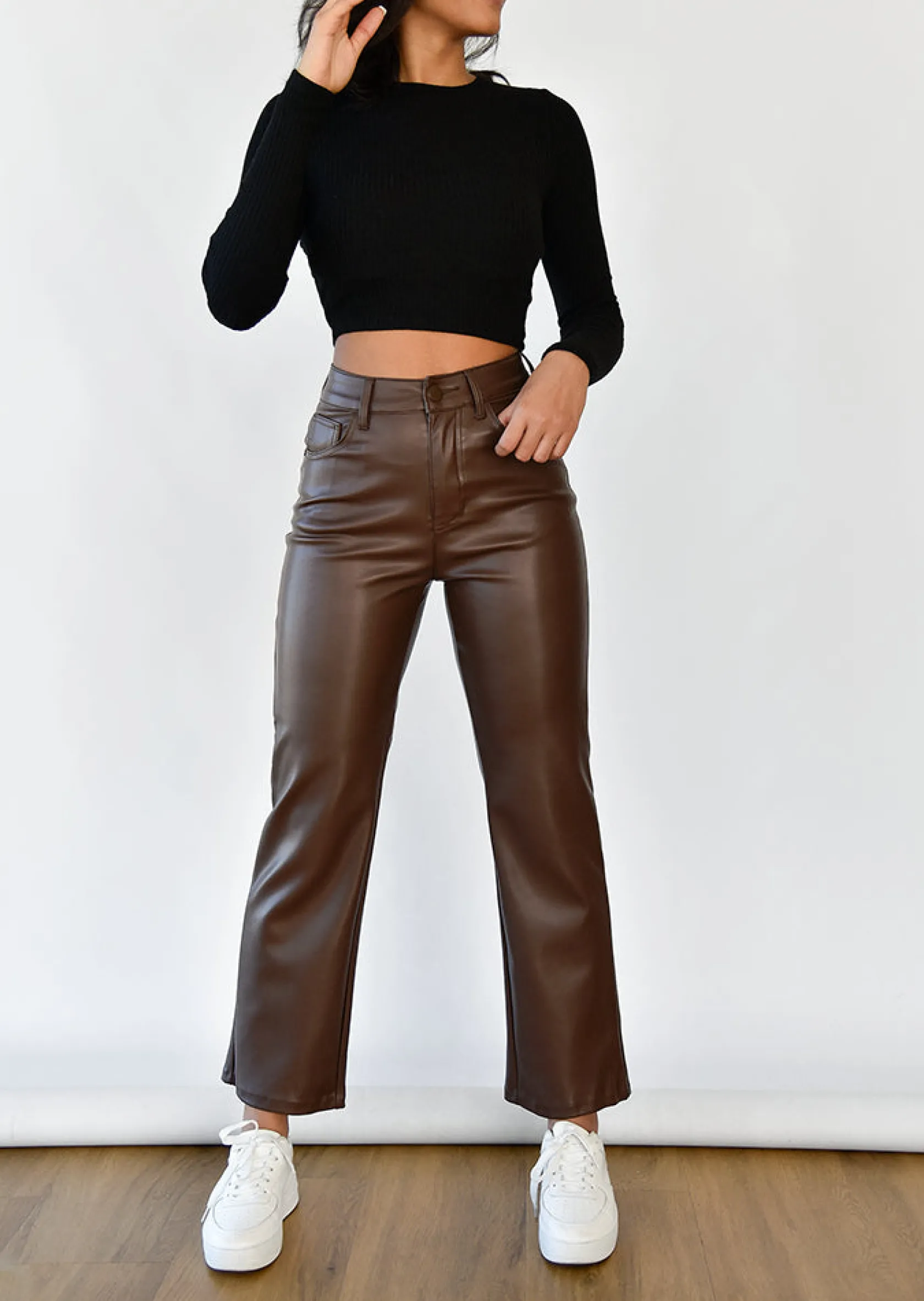 Outfitbook Pantalon droit en similicuir marron New