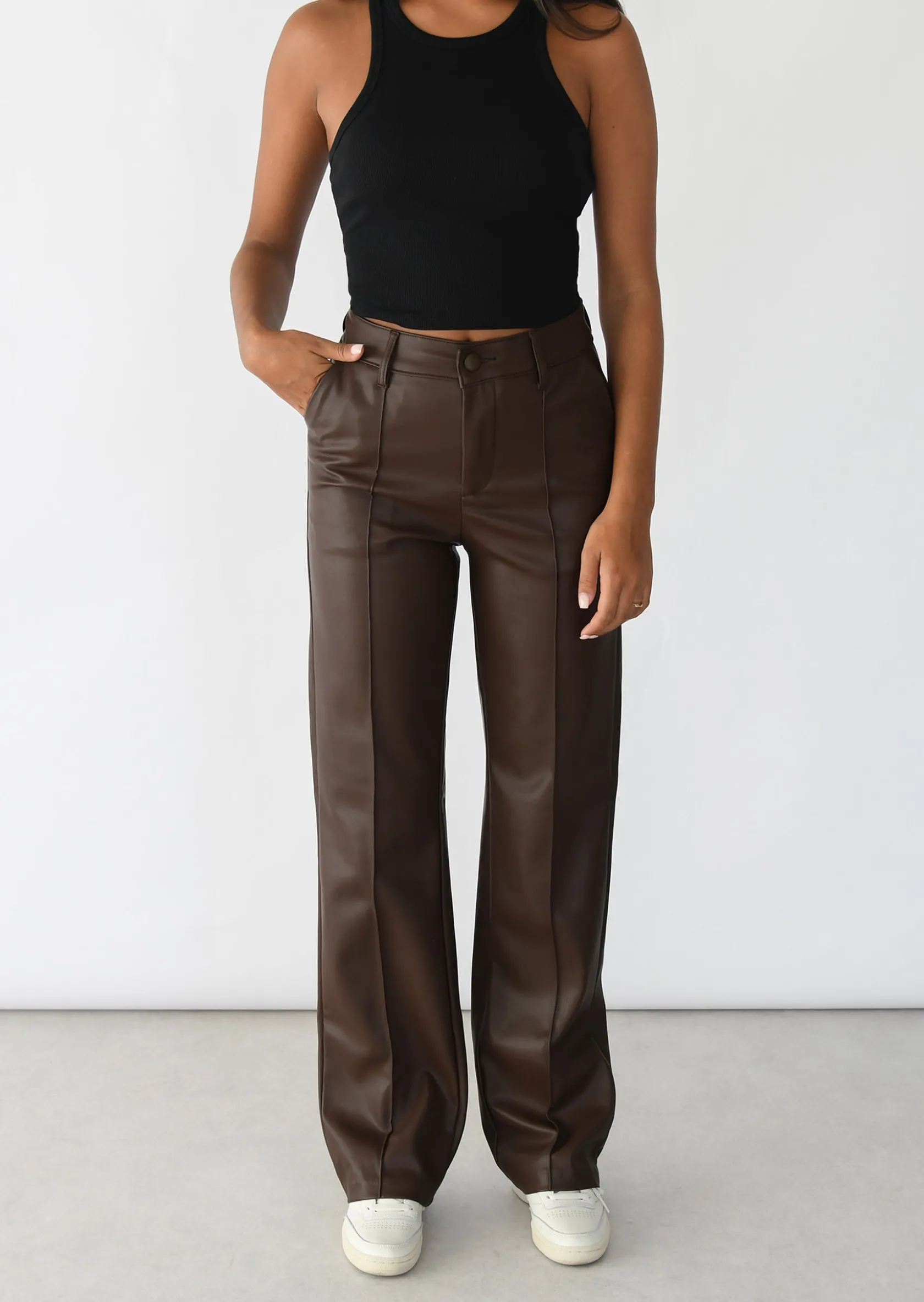 Outfitbook Pantalon droit similicuir MARRON Outlet