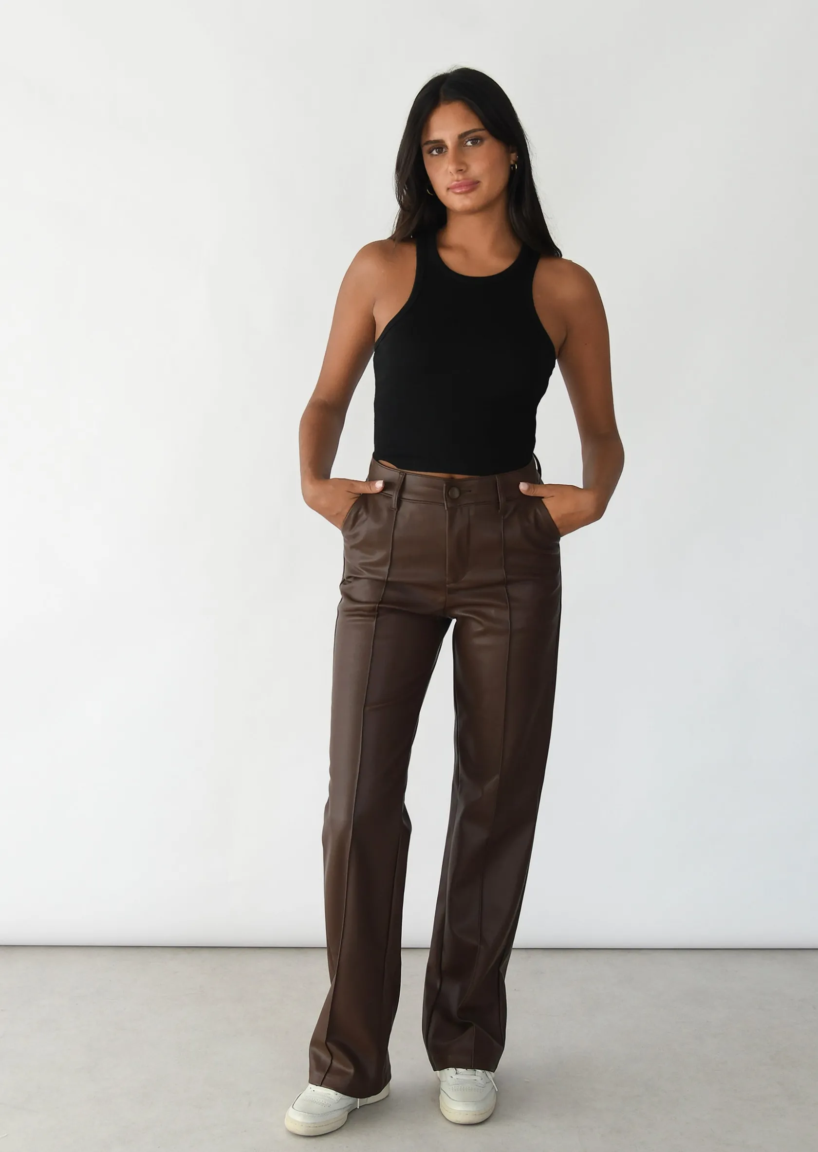 Outfitbook Pantalon droit similicuir MARRON Outlet