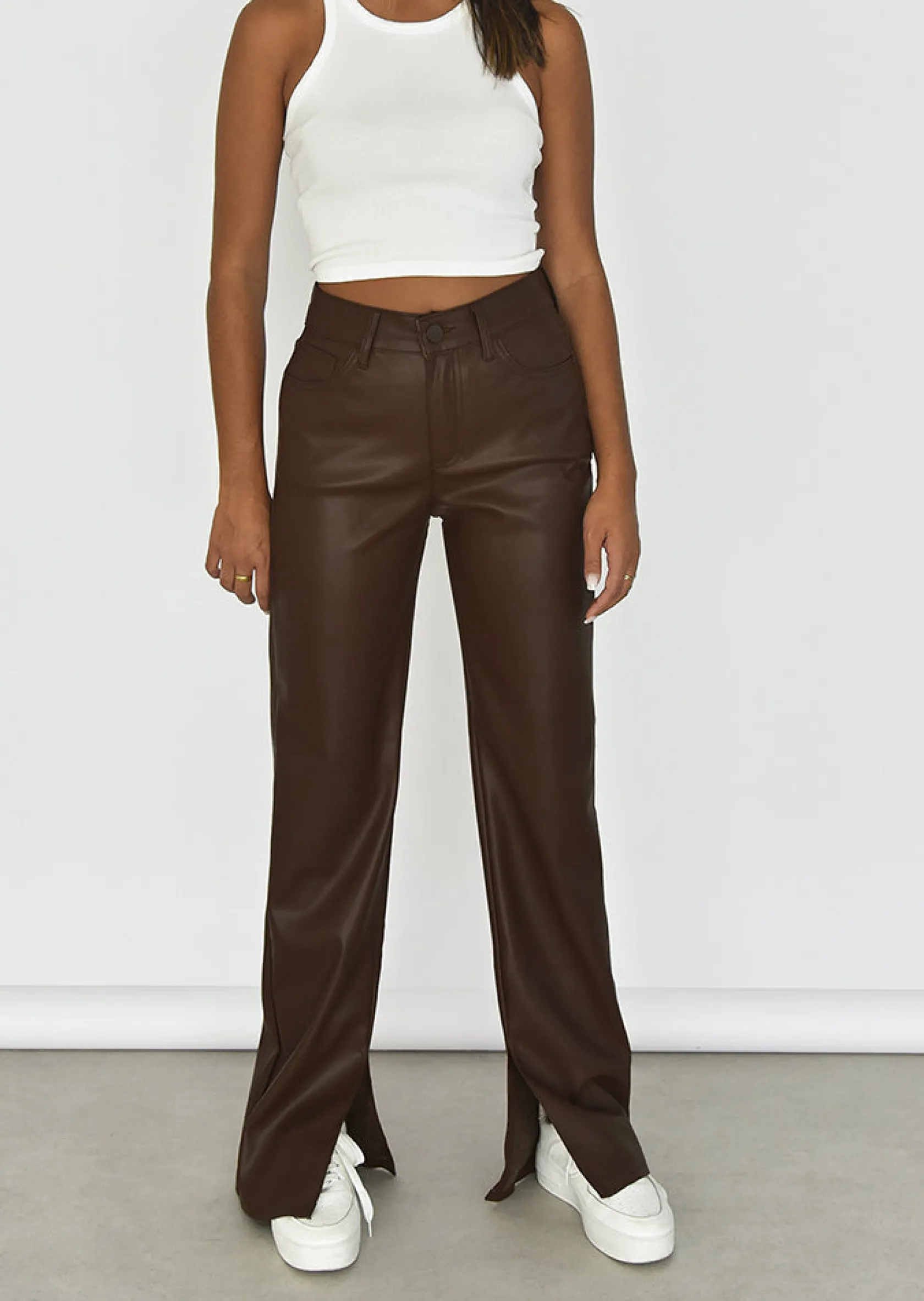 Outfitbook Pantalon droit similicuir fendu MARRON Outlet