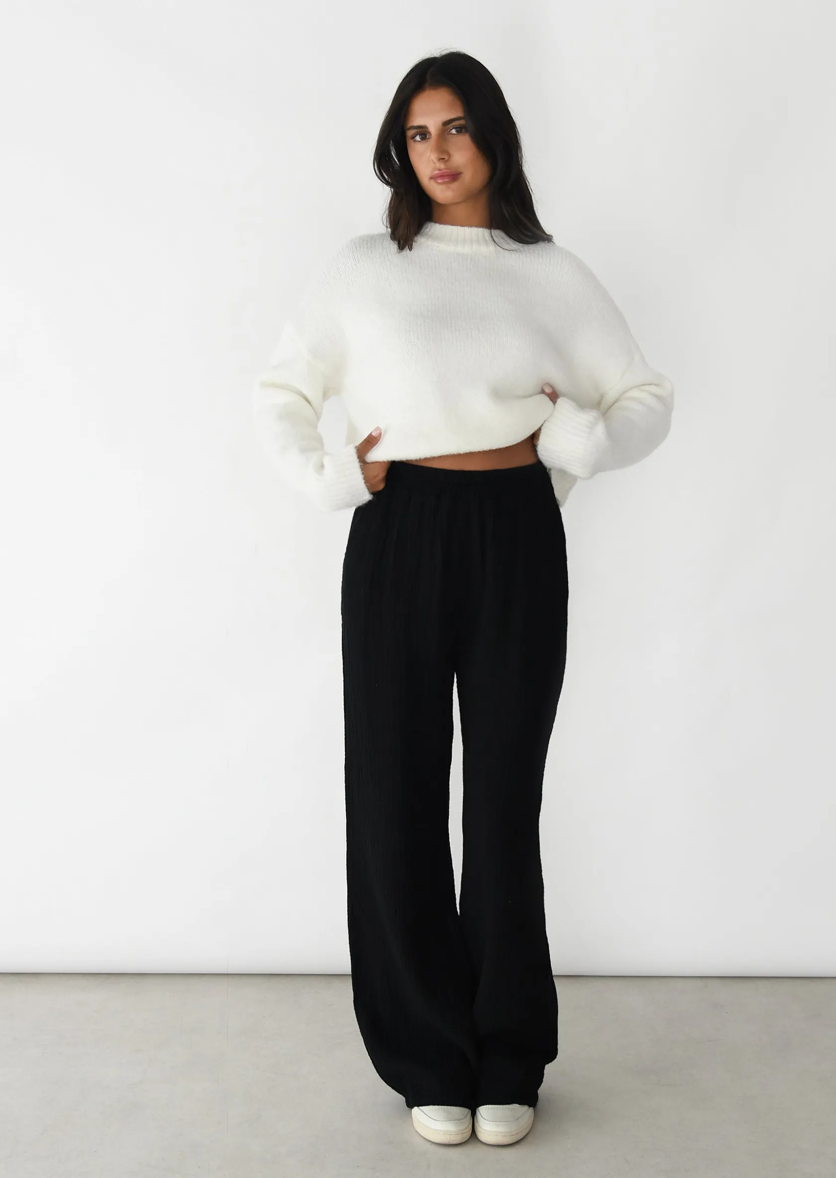 Outfitbook Pantalon en coton à taille élastique noir Hot