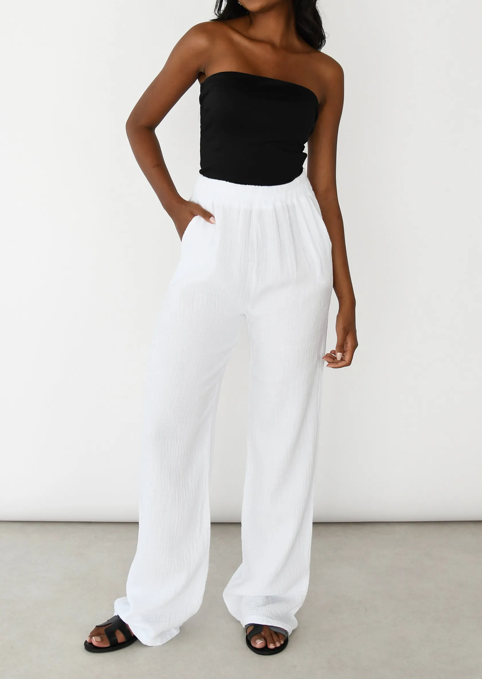 Outfitbook Pantalon en coton à taille élastique BLANC Flash Sale