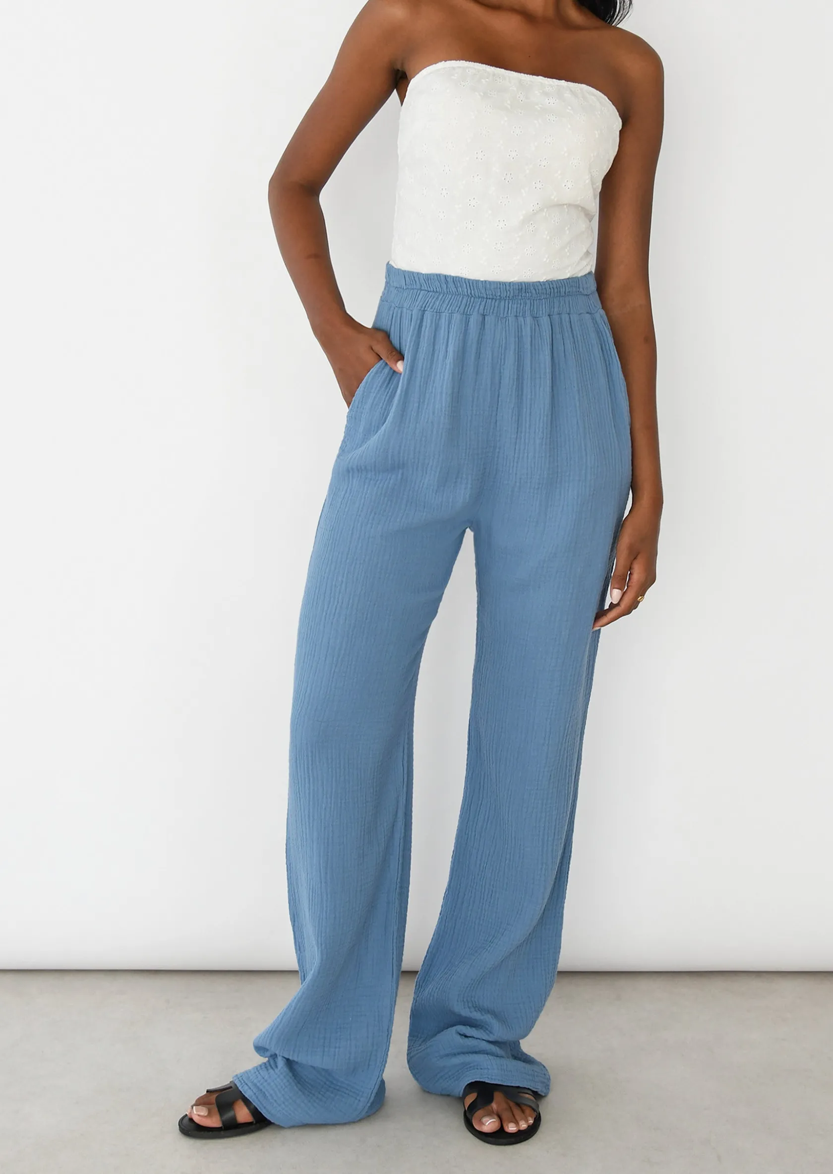 Outfitbook Pantalon en coton à taille élastique BLEU Hot