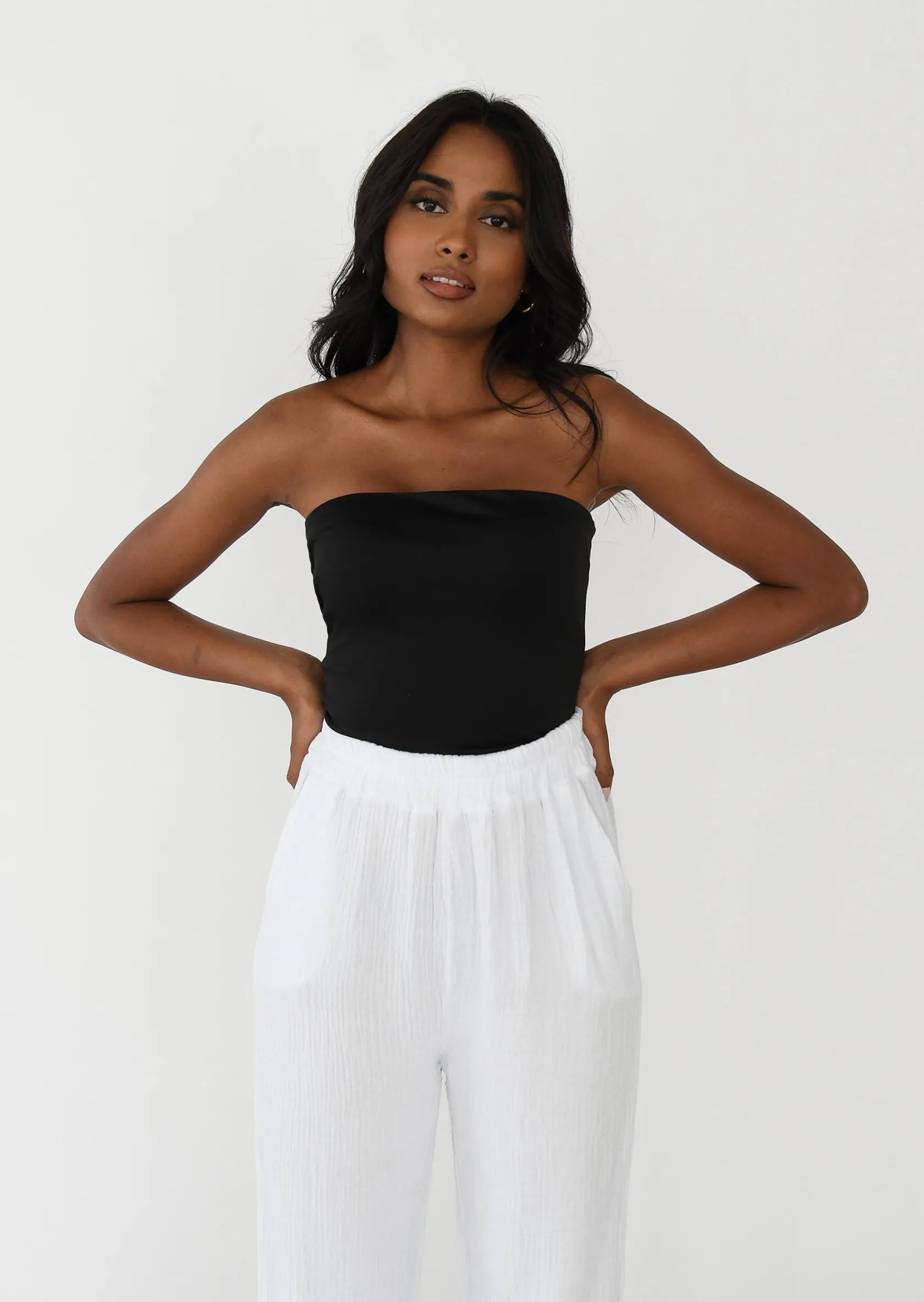 Outfitbook Pantalon en coton à taille élastique BLANC Flash Sale