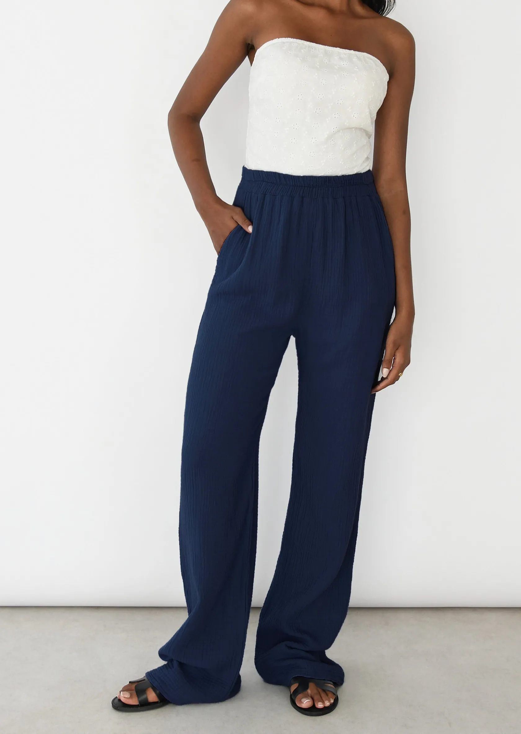 Outfitbook Pantalon en coton à taille élastique BLEU Hot