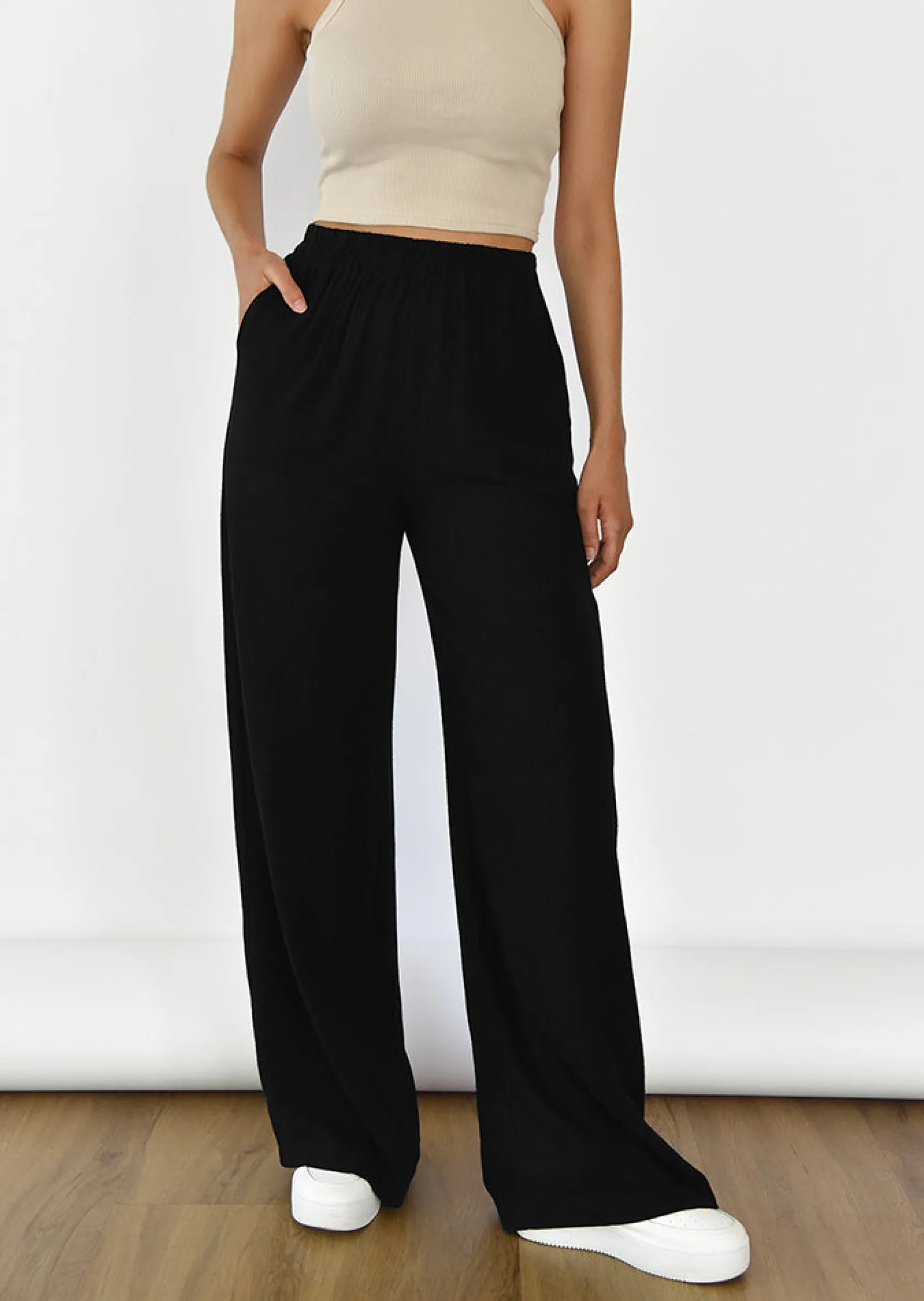 Outfitbook Pantalon en lin à taille élastique NOIR Shop