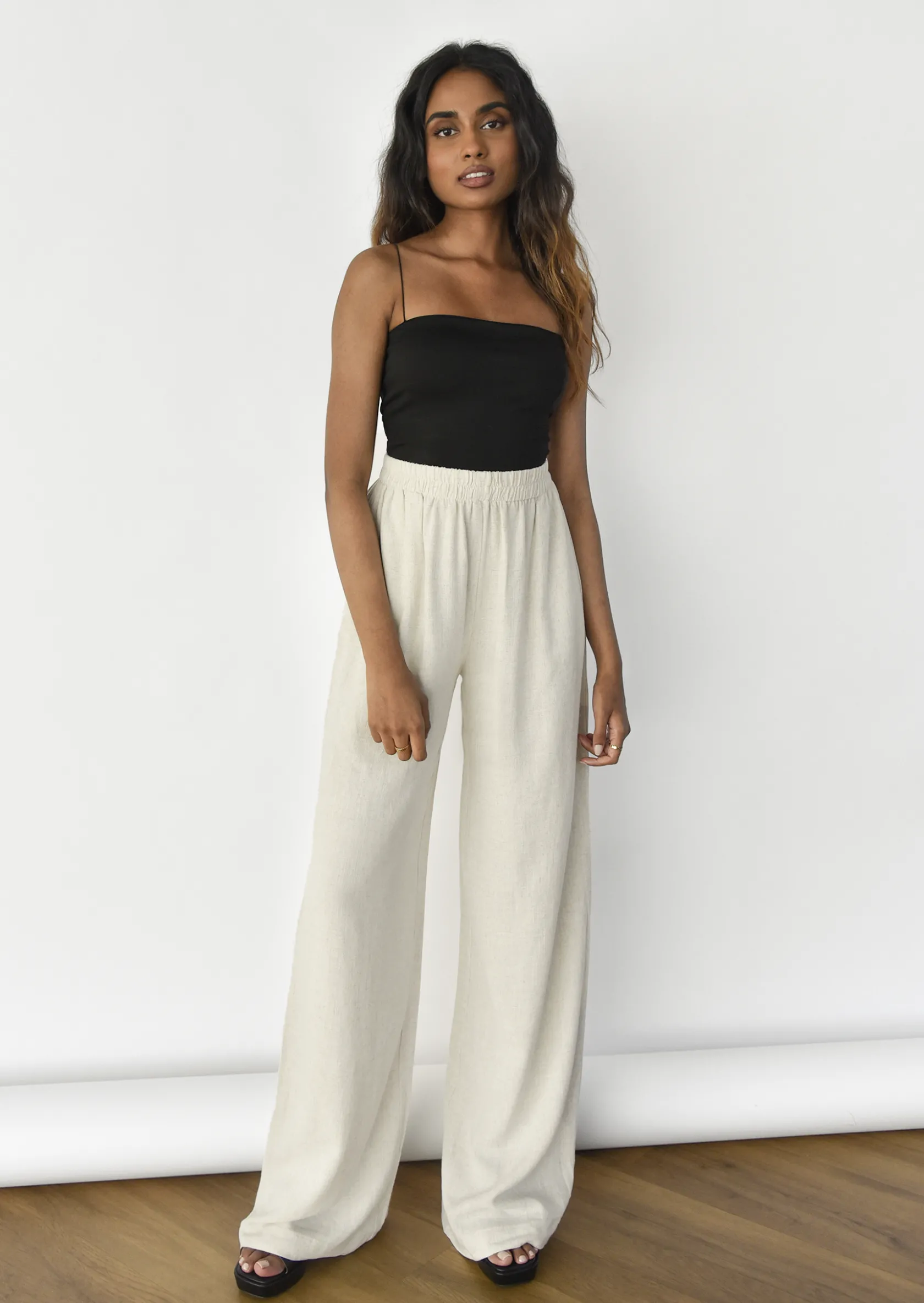 Outfitbook Pantalon en lin à taille élastique BEIGE Store