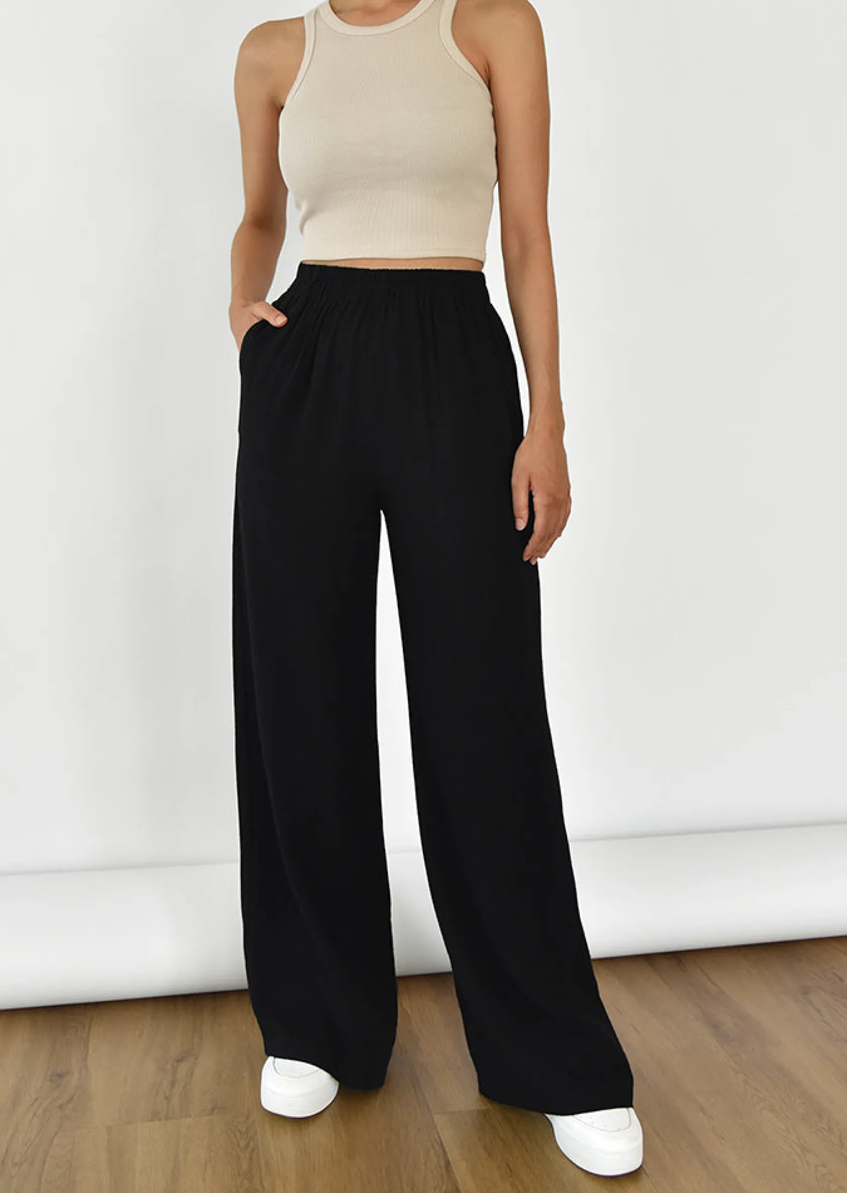 Outfitbook Pantalon en lin à taille élastique NOIR Shop