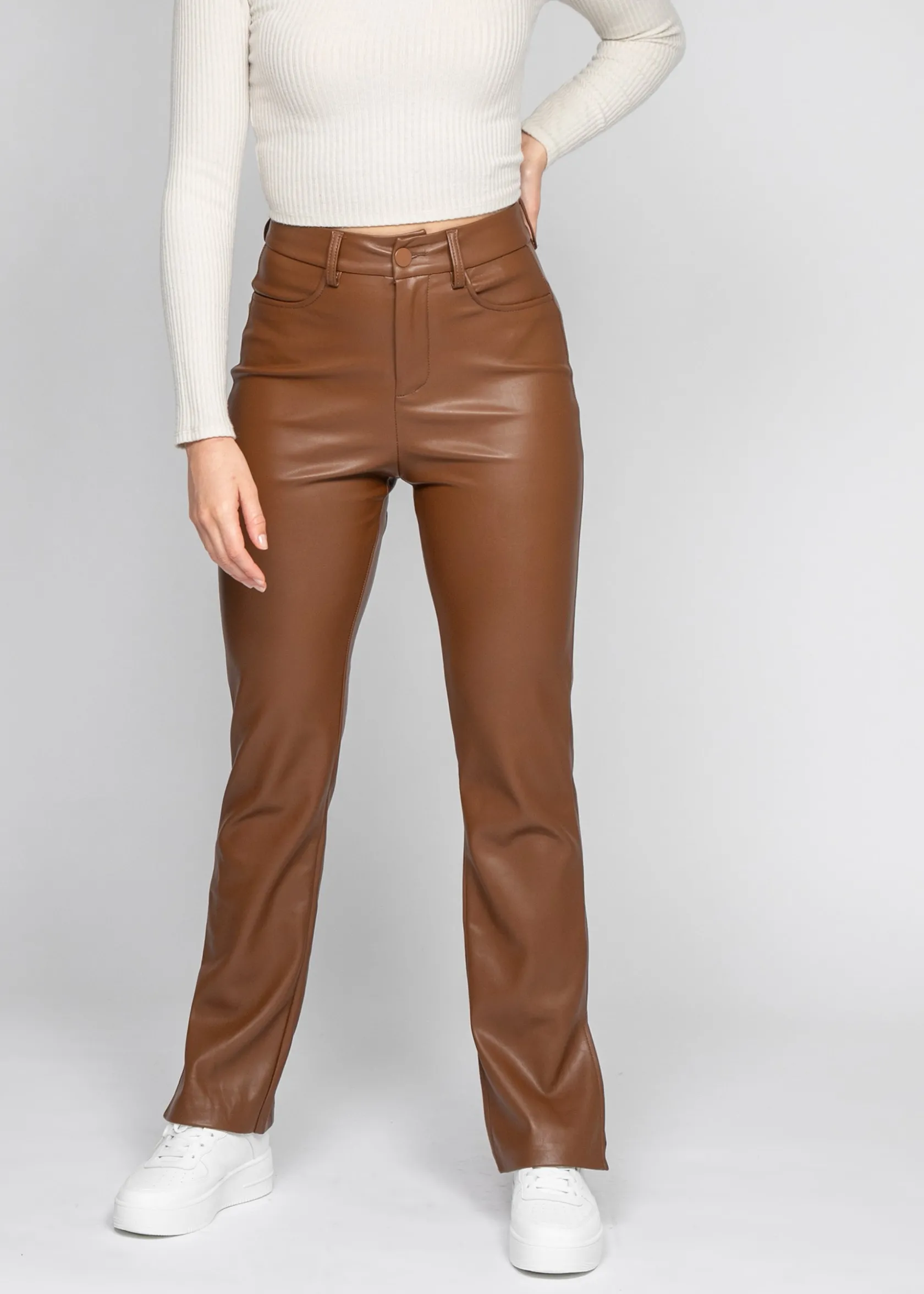 Outfitbook Pantalon en similicuir fendu marron Outlet