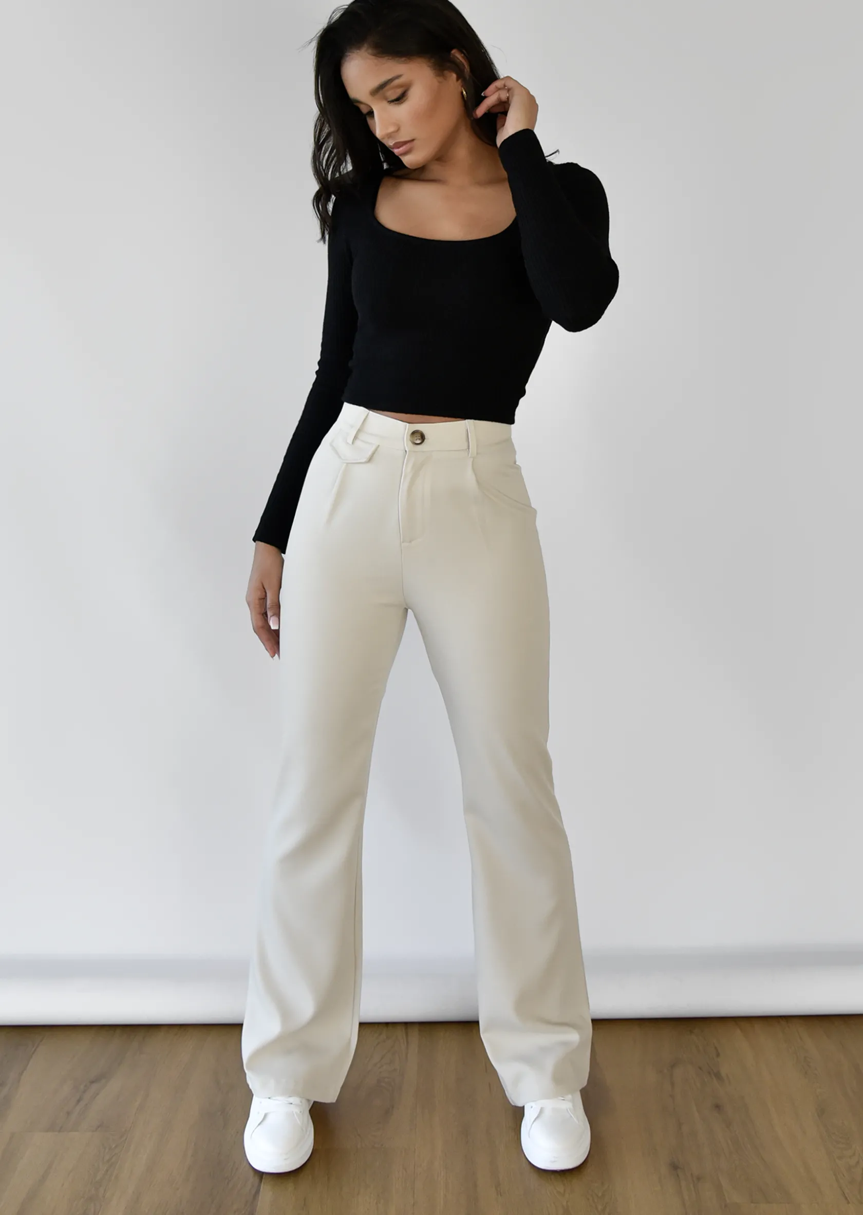 Outfitbook Pantalon flare BEIGE Fashion