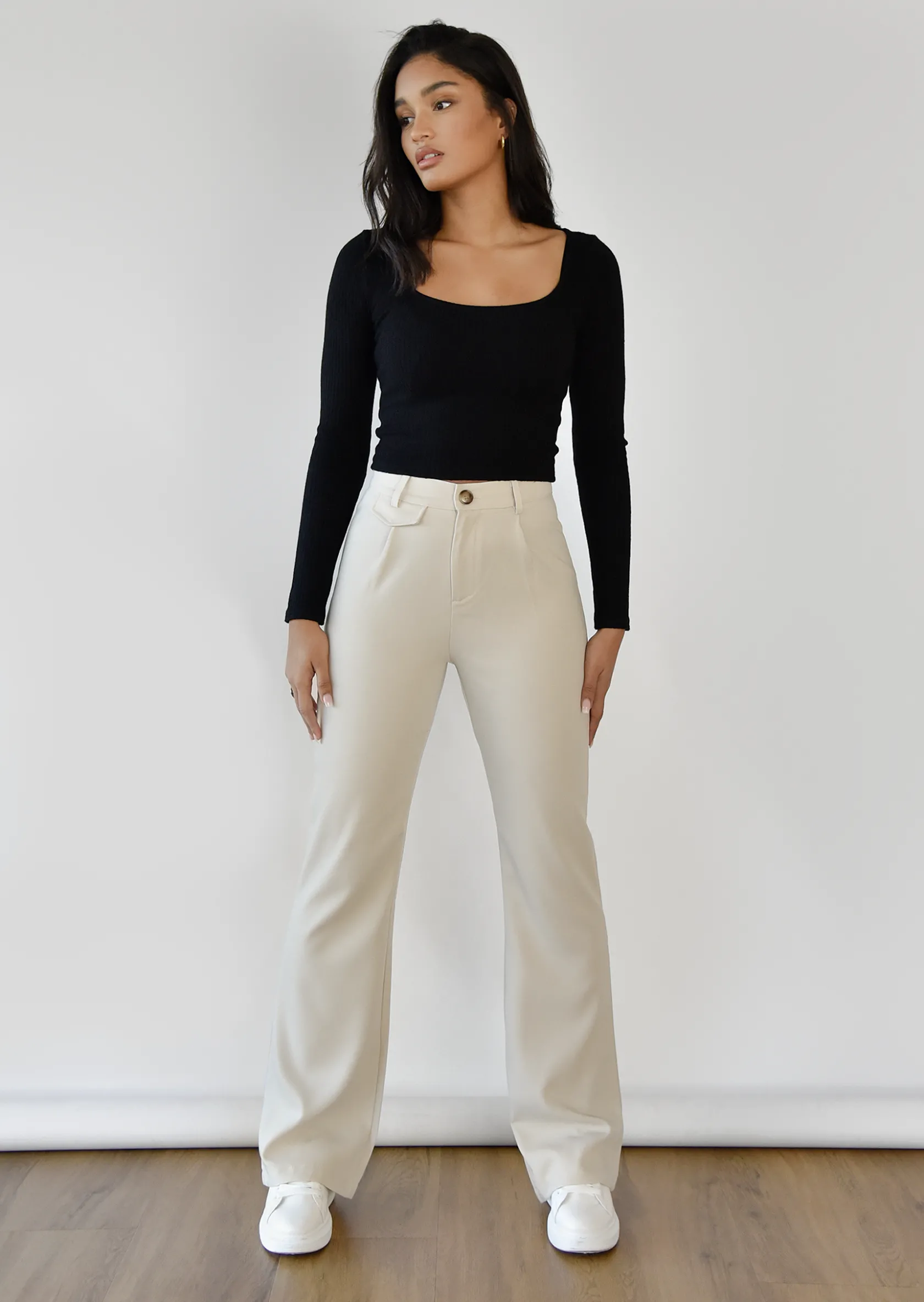 Outfitbook Pantalon flare BEIGE Fashion