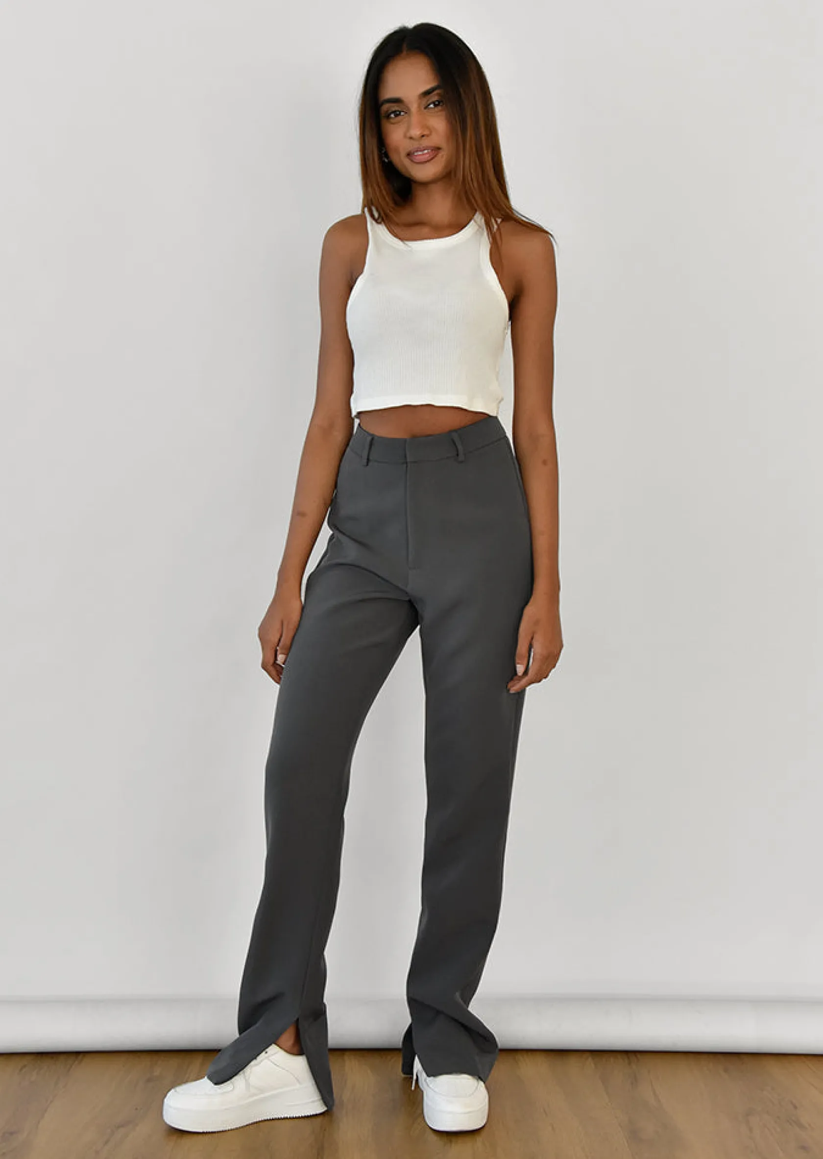 Outfitbook Pantalon fendu sur le côté GRIS Online