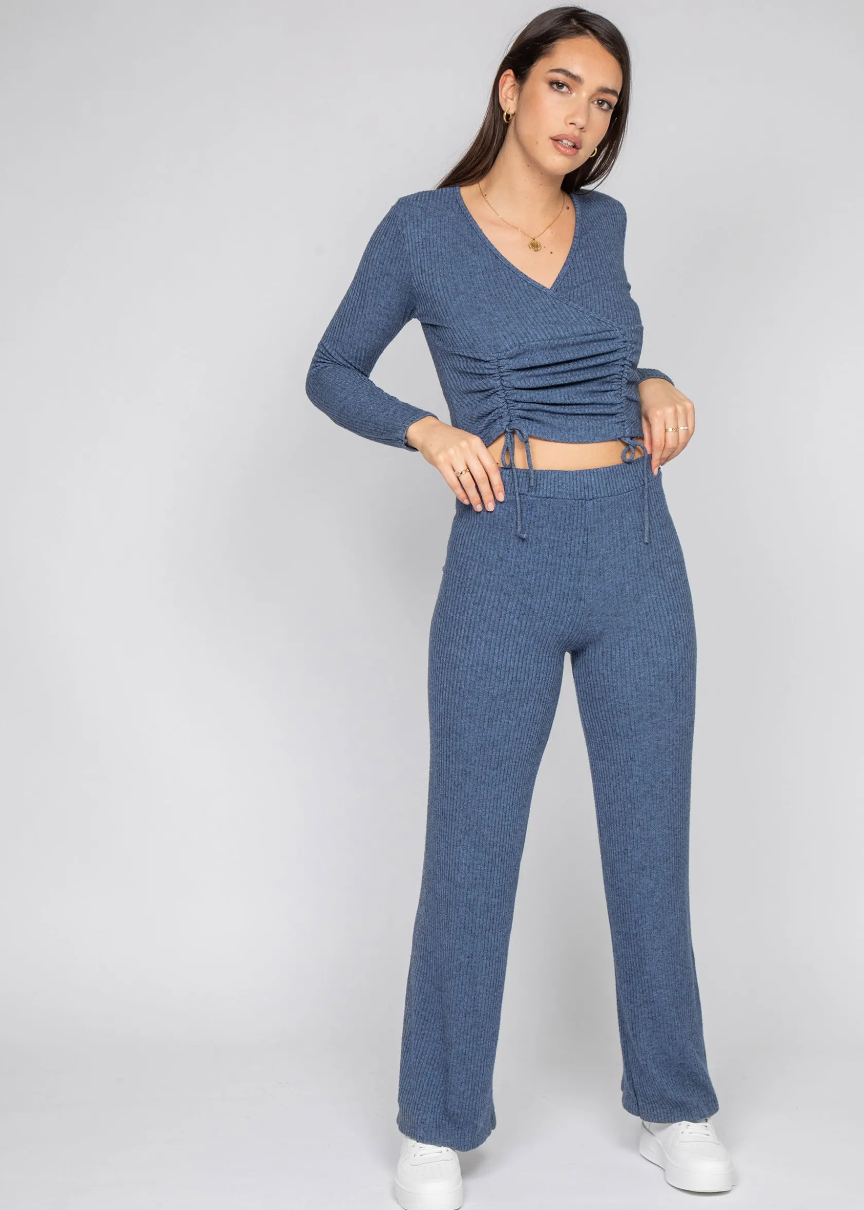 Outfitbook Pantalon large côtelé bleu Cheap