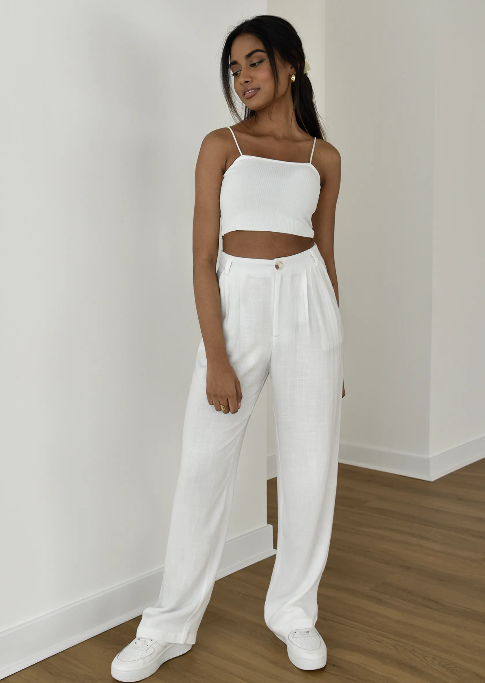 Outfitbook Pantalon large en lin BLANC Hot